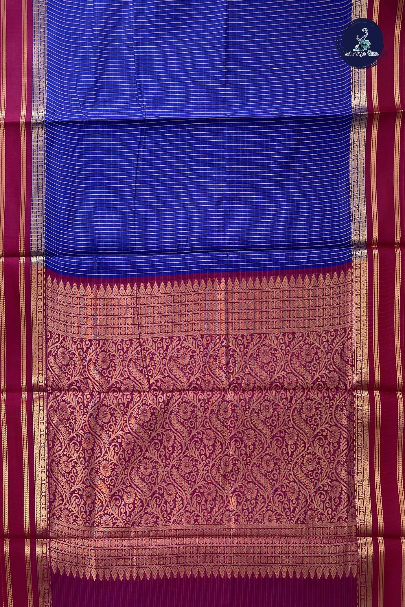 MS Blue Madisar Semi Silk Cotton Saree With Checked Pattern