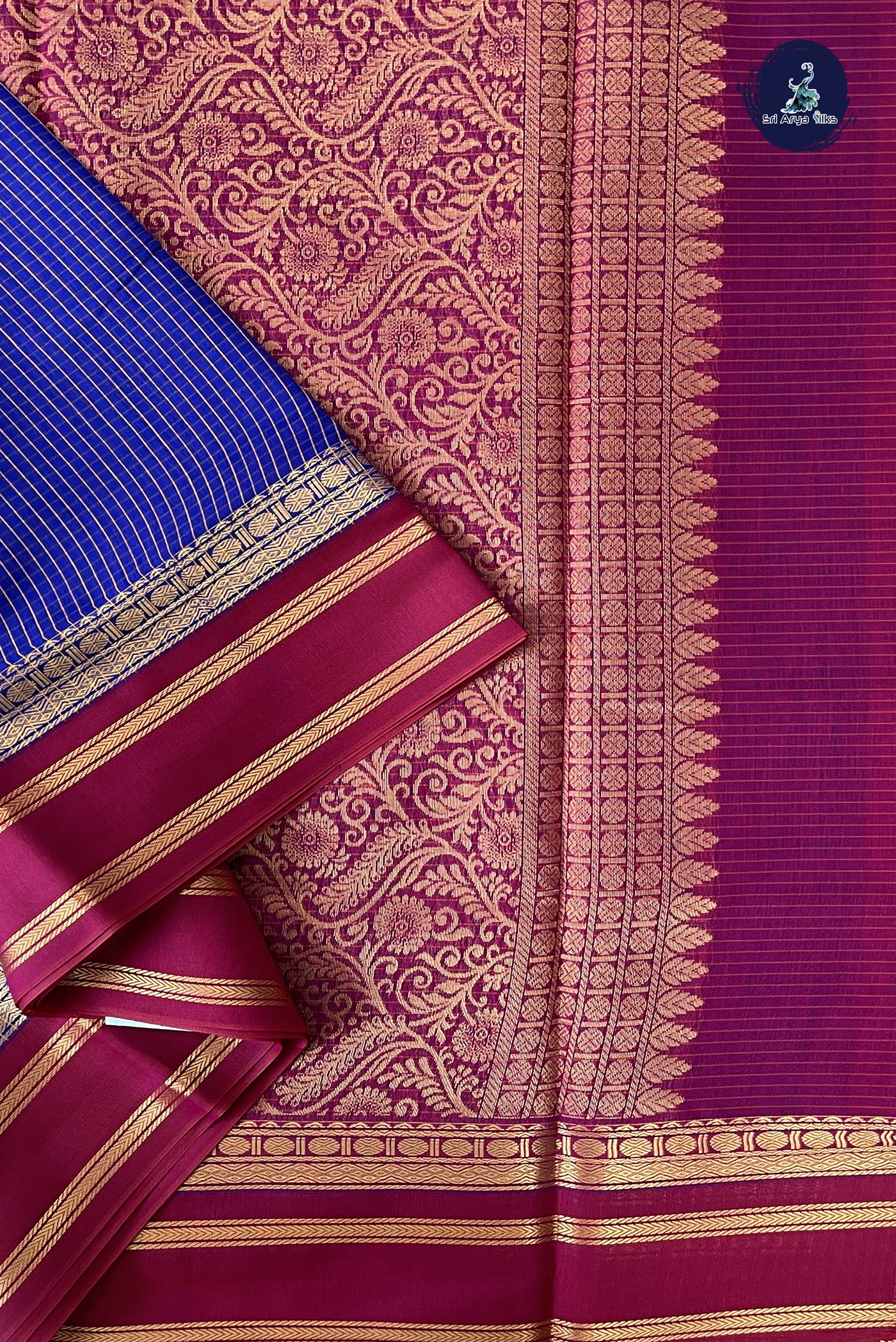 MS Blue Madisar Semi Silk Cotton Saree With Checked Pattern