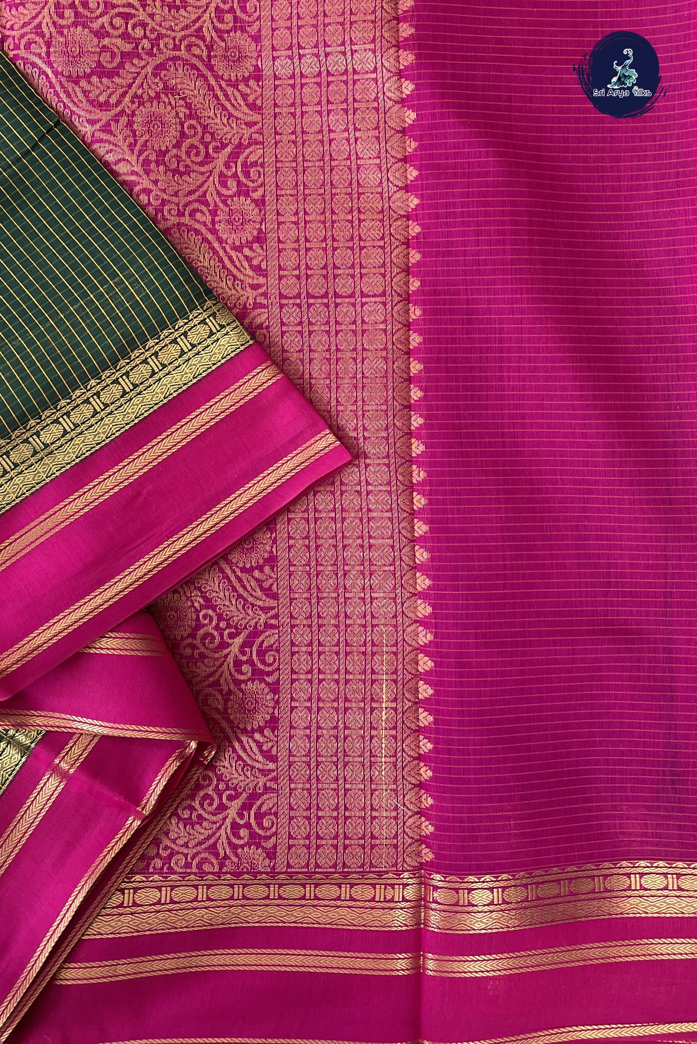 Dark Green Madisar Semi Silk Cotton Saree With Checked Pattern