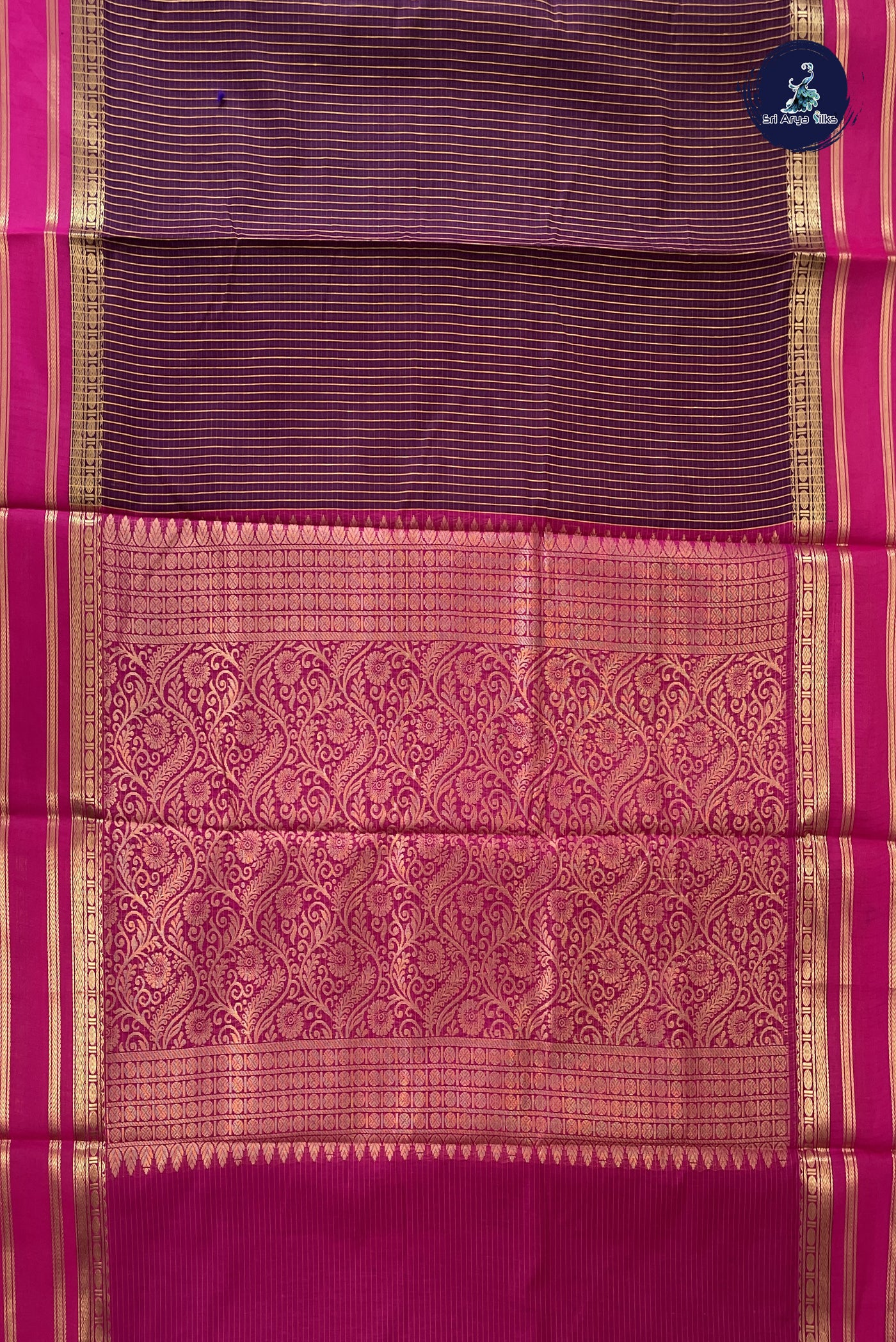 Dual Tone Wine Madisar Semi Silk Cotton Saree With Checked Pattern