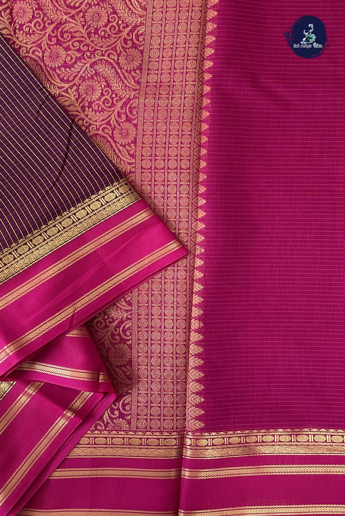 Dual Tone Wine Madisar Semi Silk Cotton Saree With Checked Pattern