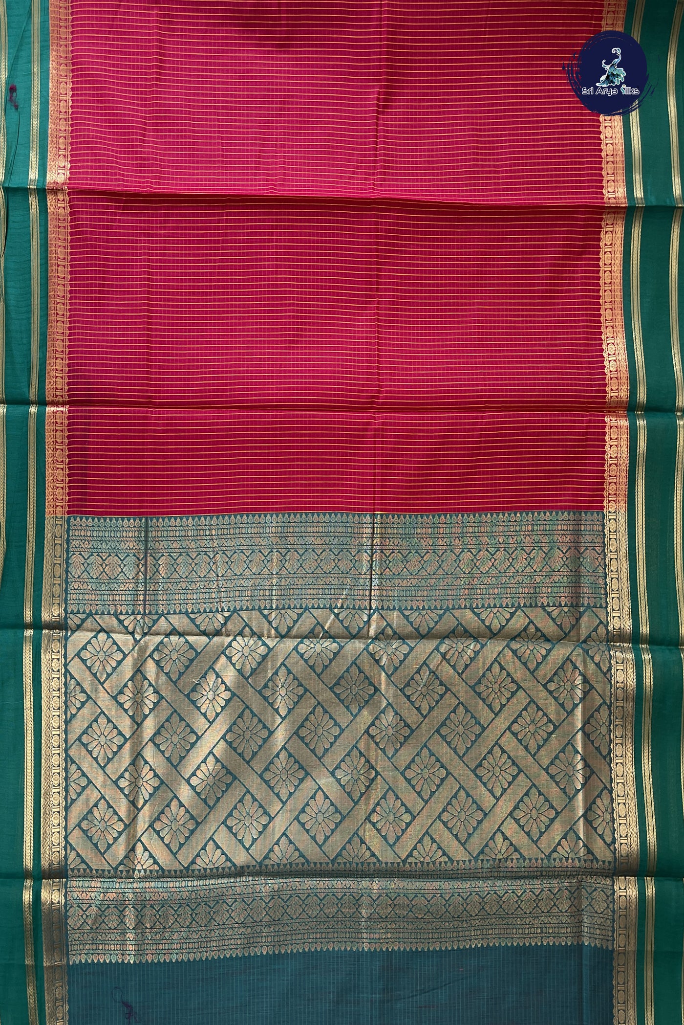 Dark Pink Madisar Semi Silk Cotton Saree With Checked Pattern
