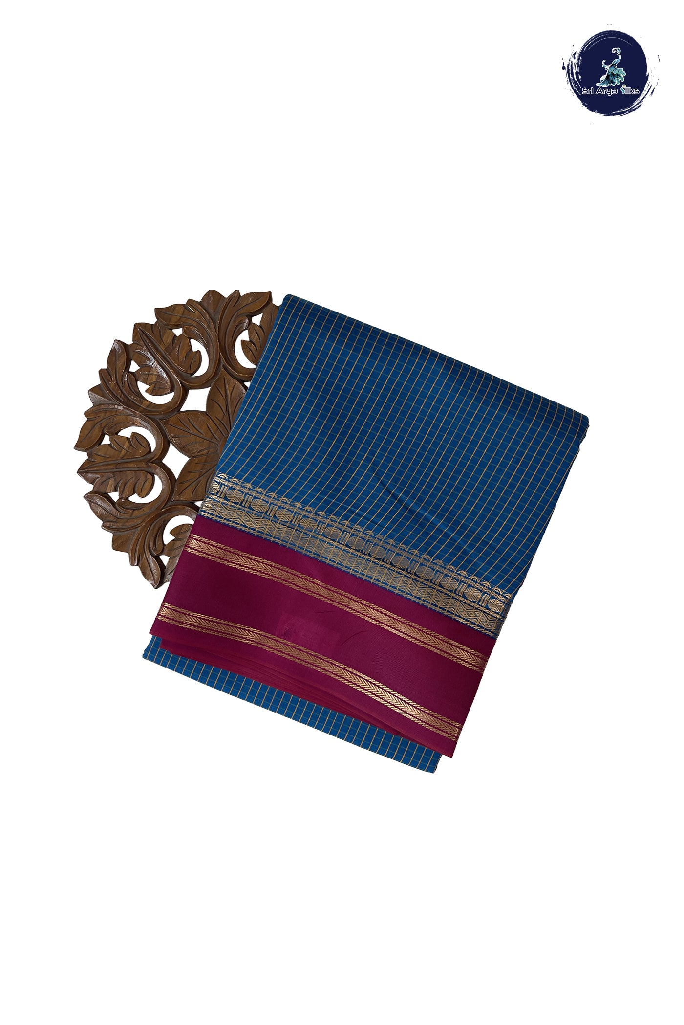 Sapphire Blue Madisar Semi Silk Cotton Saree With Checked Pattern