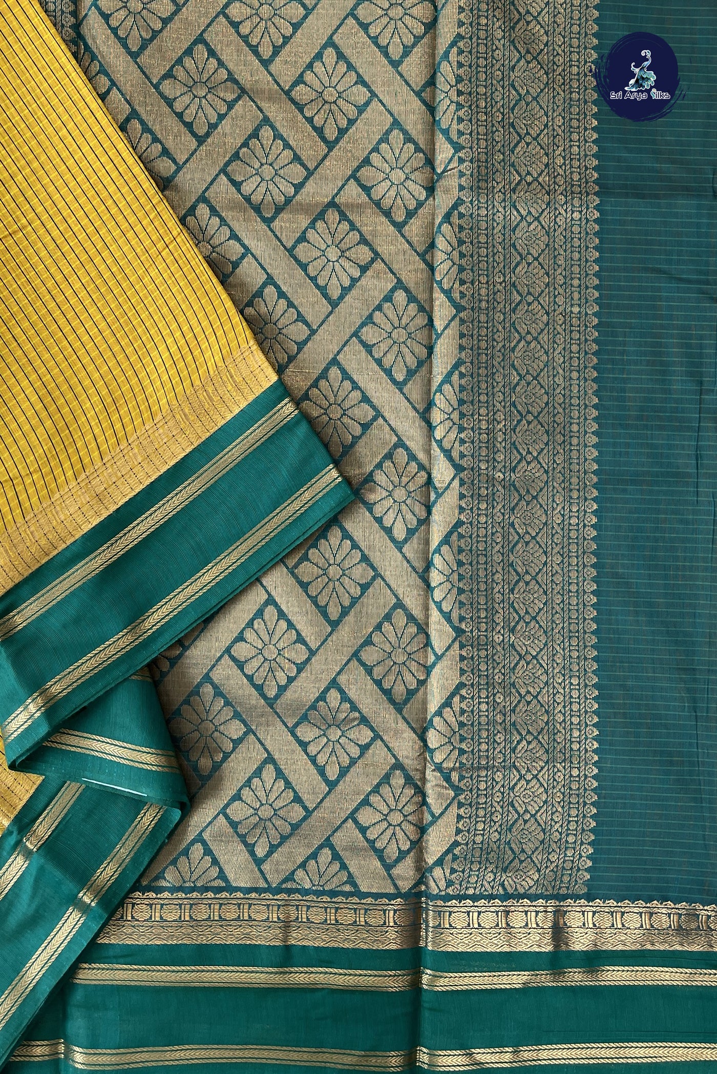 Yellow Madisar Semi Silk Cotton Saree With Checked Pattern