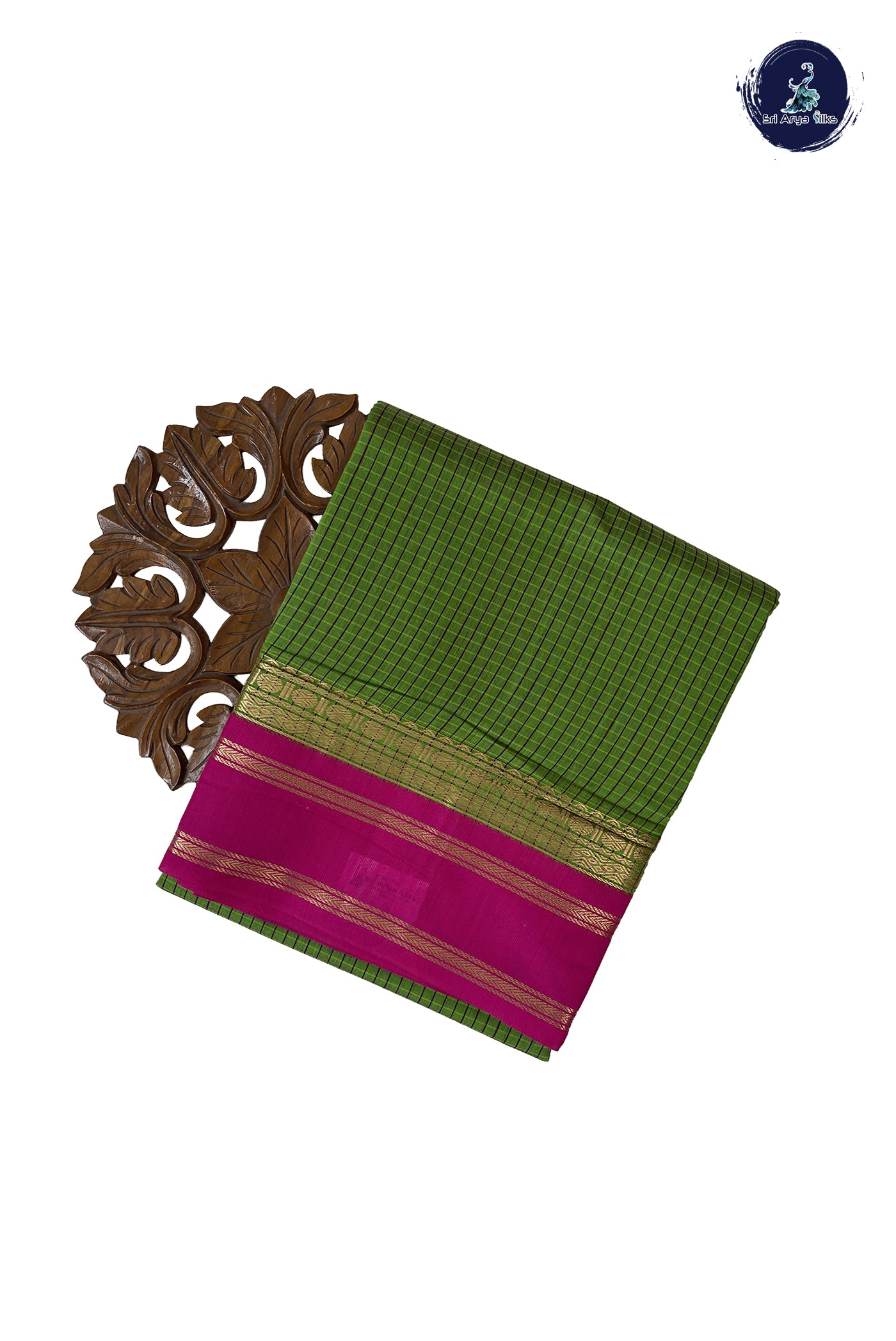 Light Green Madisar Semi Silk Cotton Saree With Checked Pattern