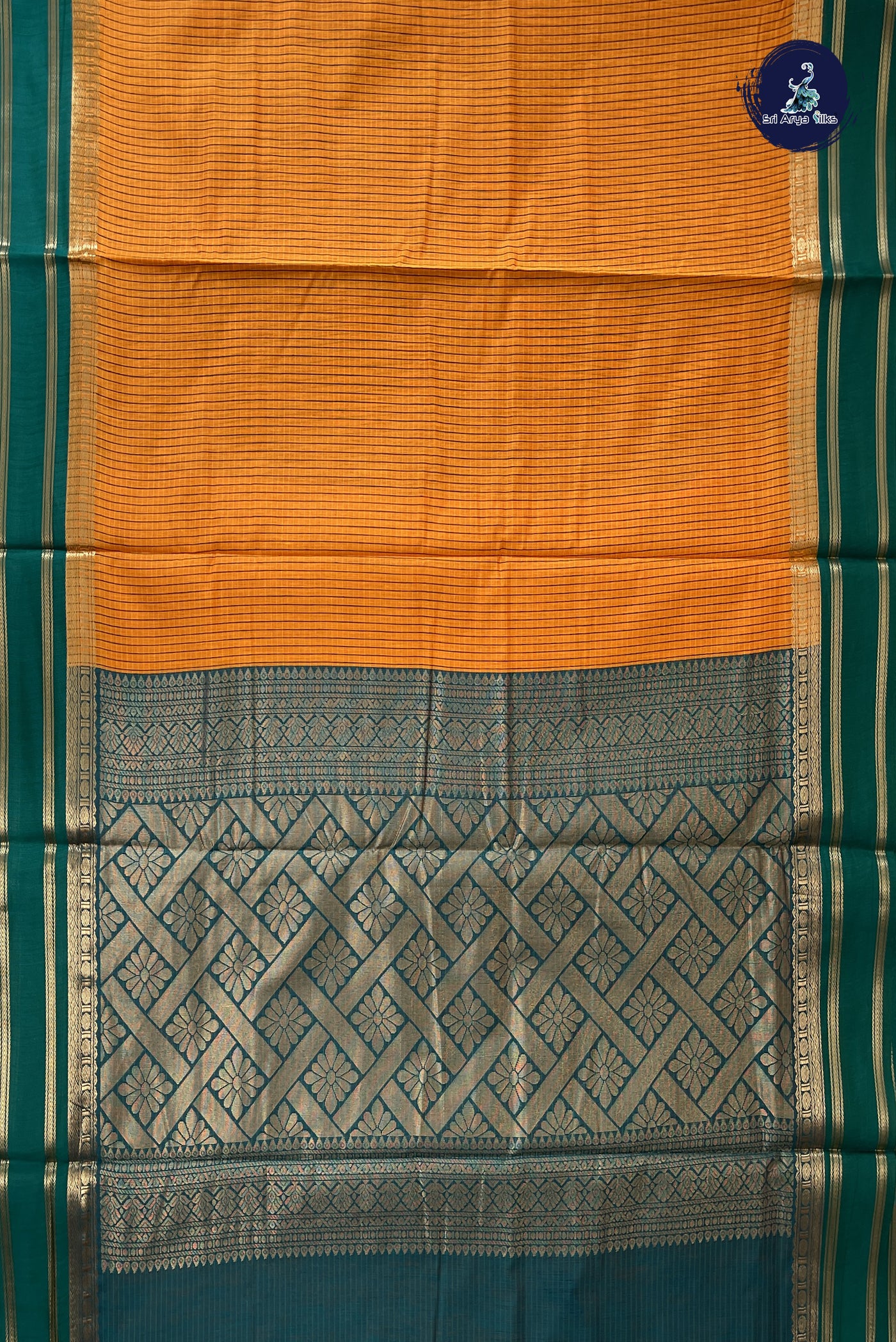 Mango Yellow Madisar Semi Silk Cotton Saree With Checked Pattern
