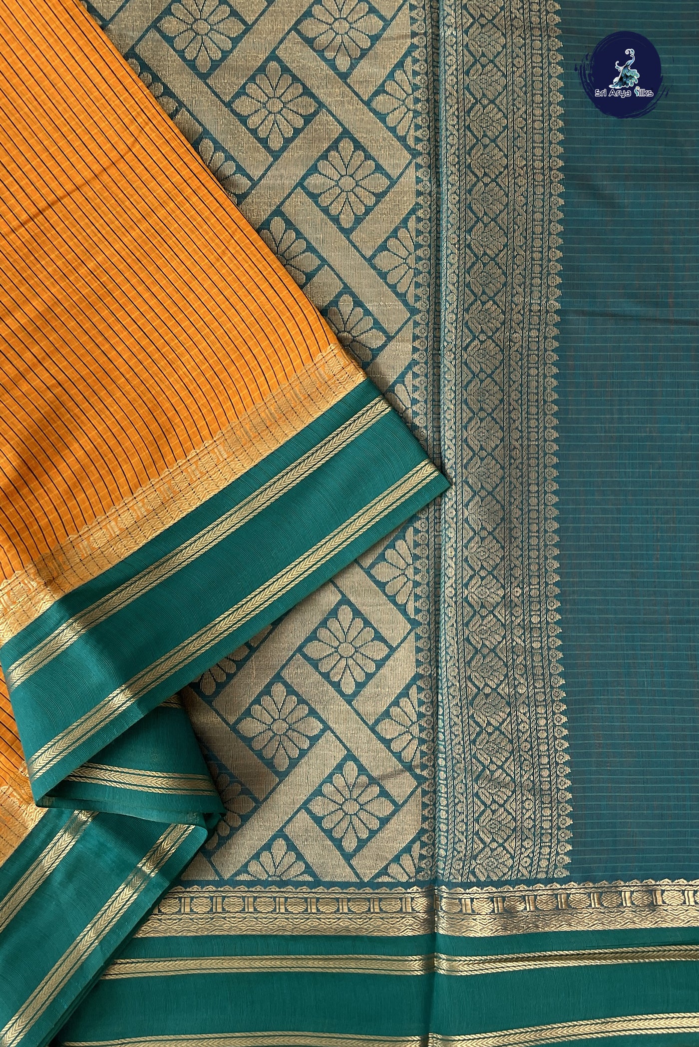 Mango Yellow Madisar Semi Silk Cotton Saree With Checked Pattern