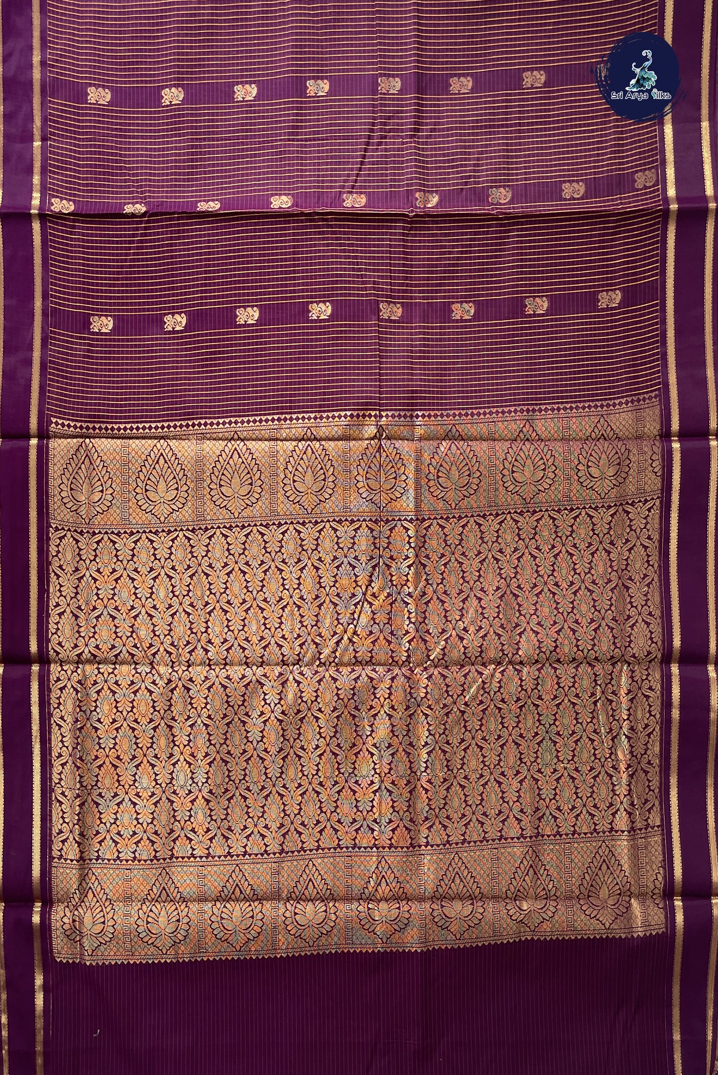 Dark Brinjal Madisar Semi Silk Cotton Saree With Checked Pattern
