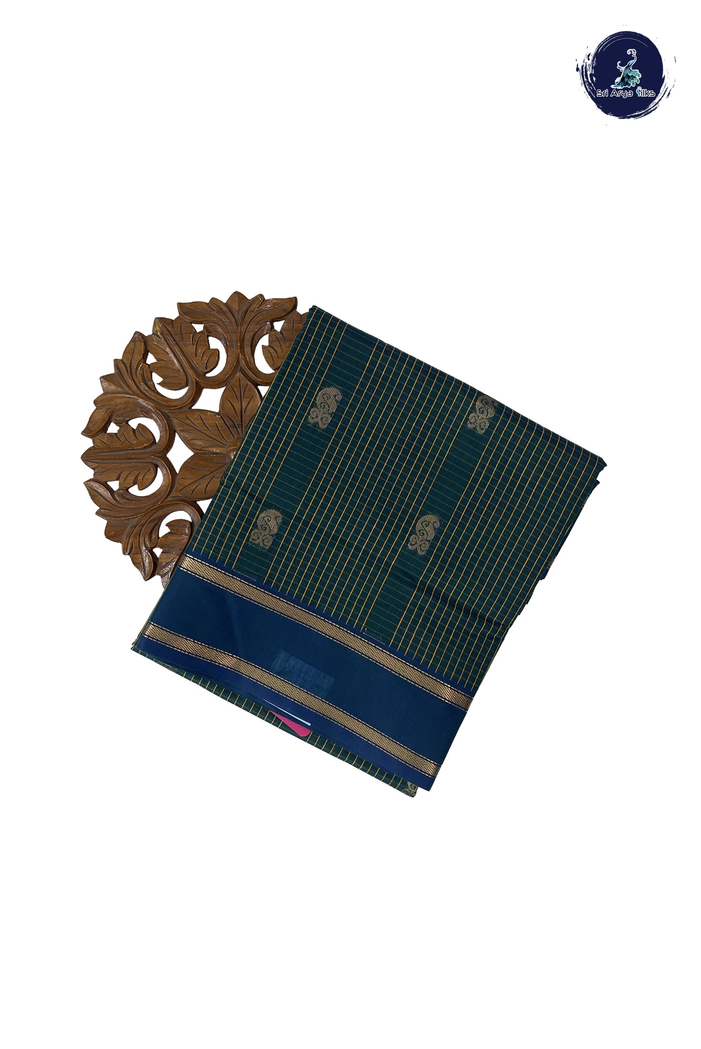 Bluish Green Madisar Semi Silk Cotton Saree With Checked Pattern