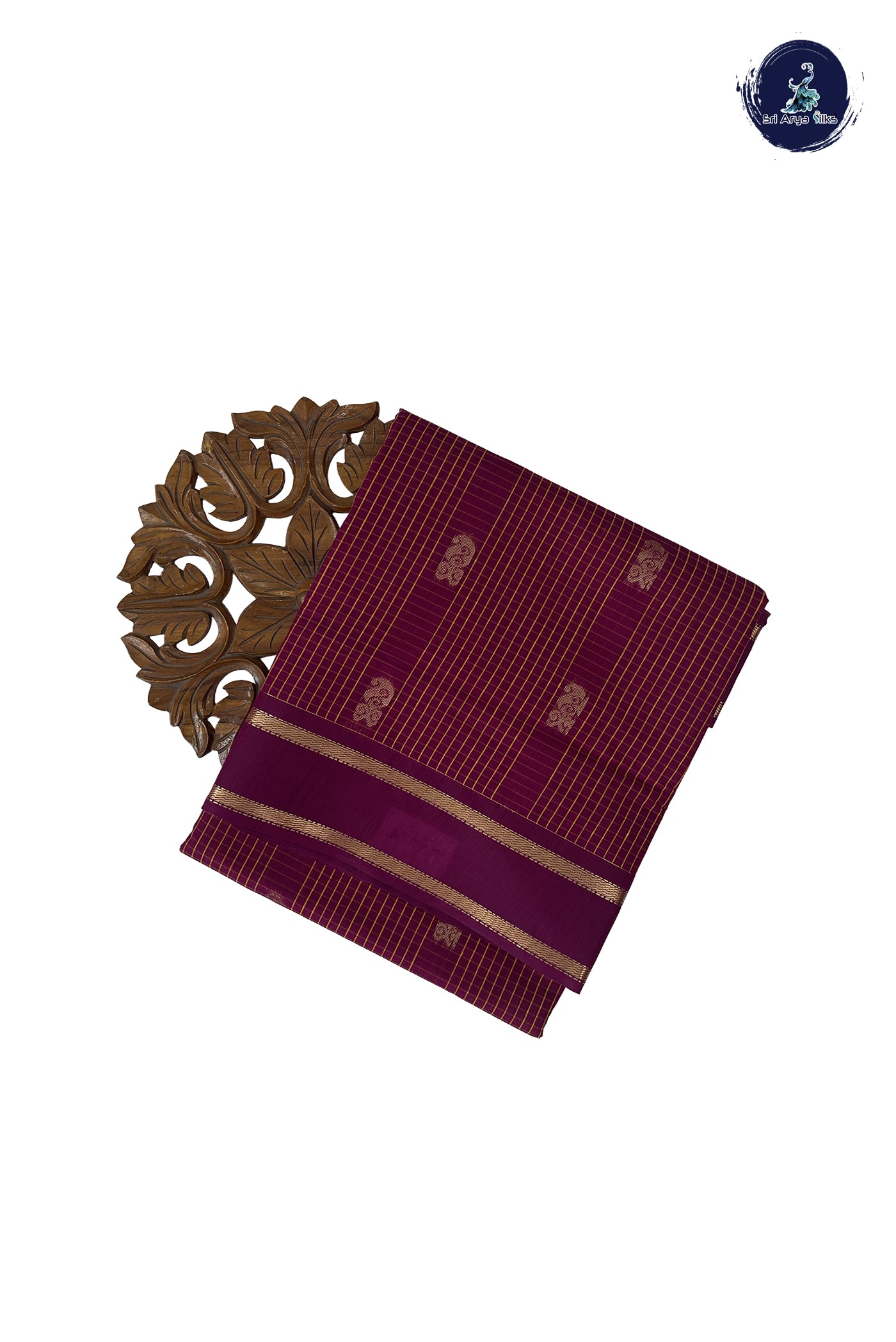 Burgundy Madisar Semi Silk Cotton Saree With Checked Pattern