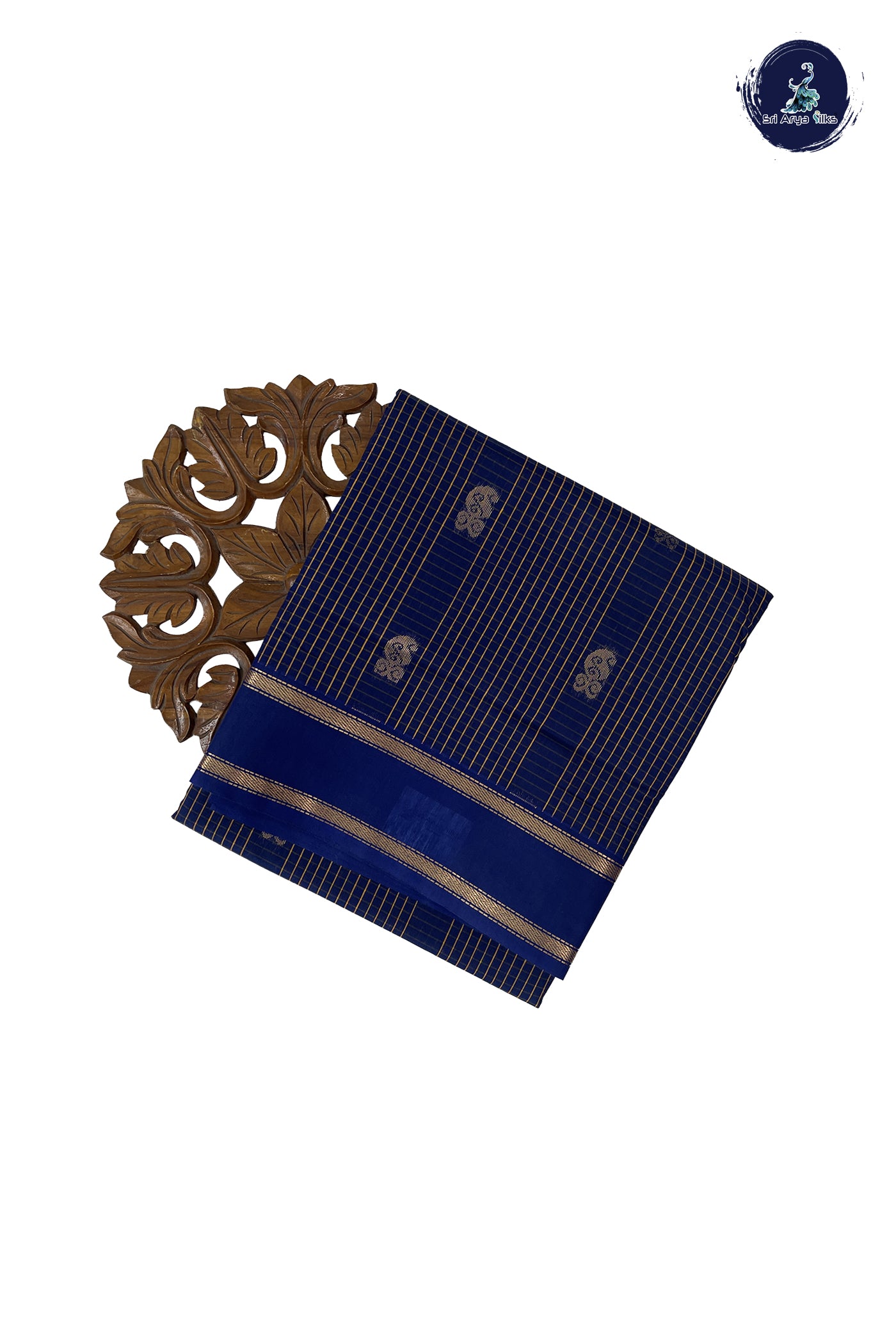 Navy Blue Madisar Semi Silk Cotton Saree With Checked Pattern