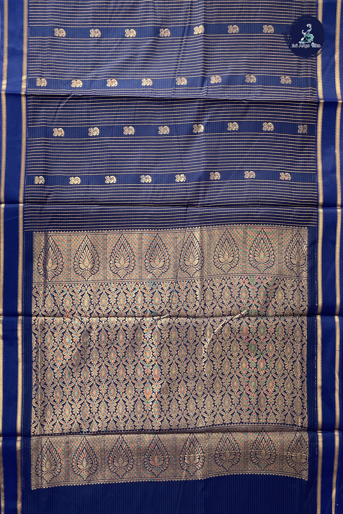 Navy Blue Madisar Semi Silk Cotton Saree With Checked Pattern
