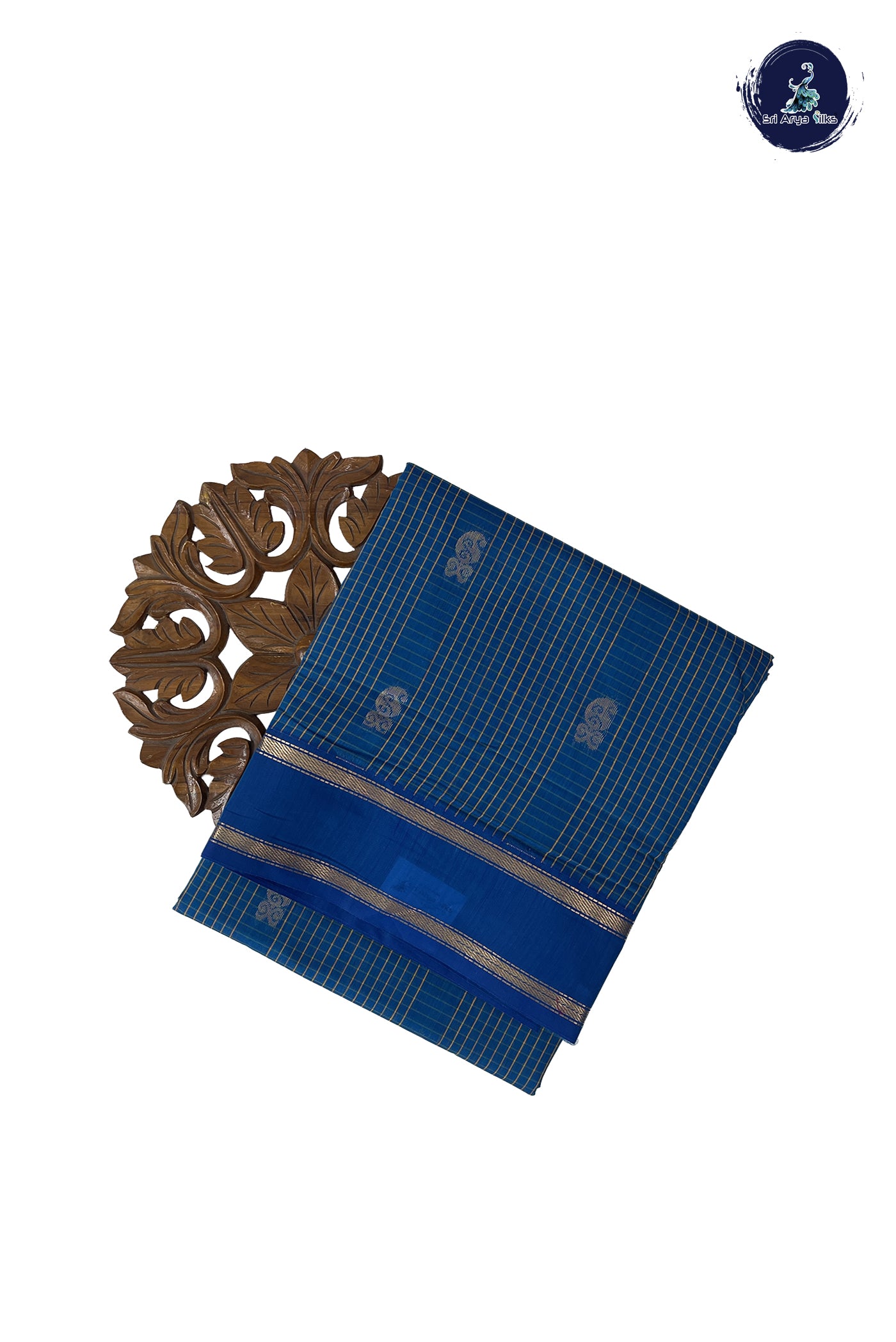 Sapphire Blue Madisar Semi Silk Cotton Saree With Checked Pattern
