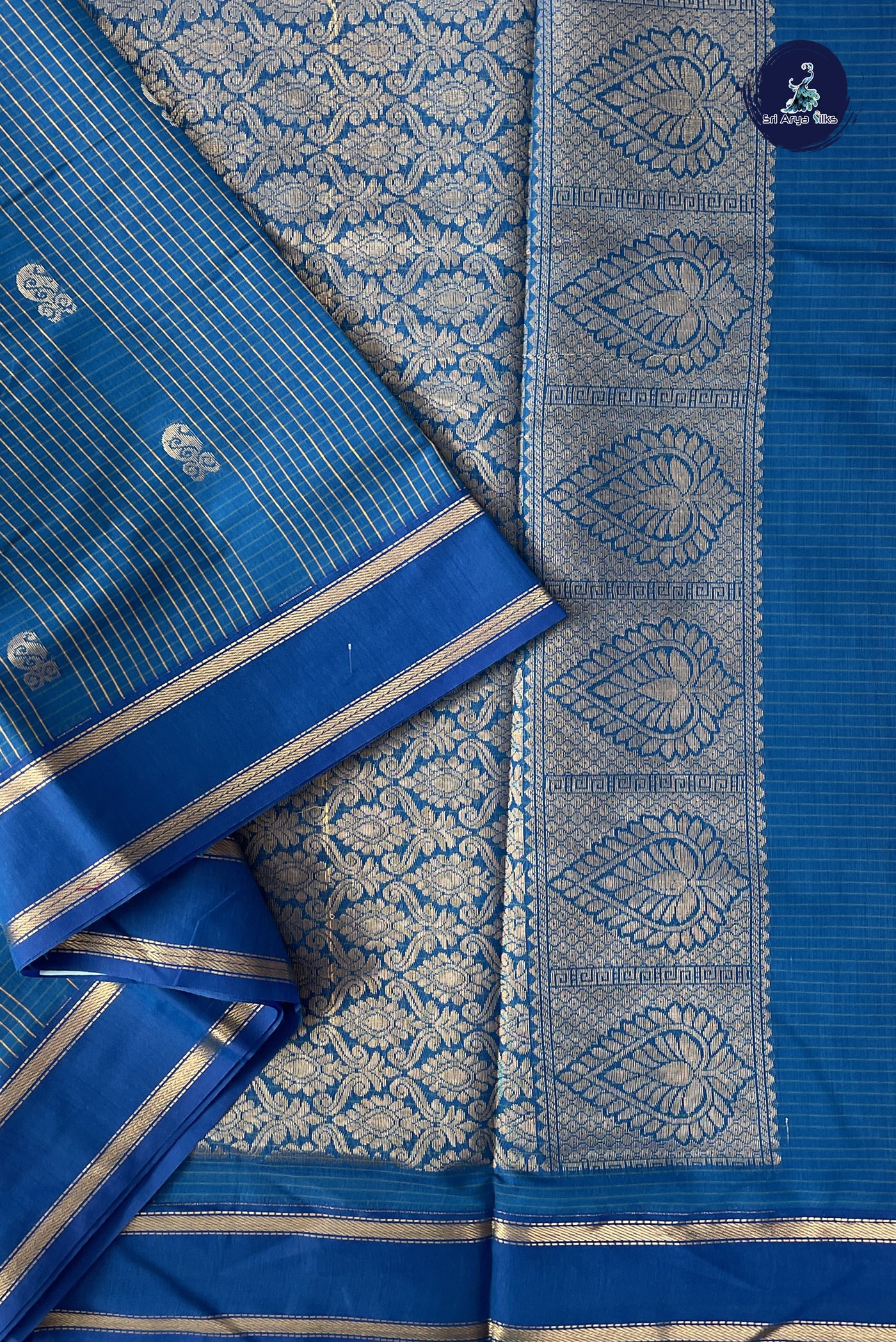 Sapphire Blue Madisar Semi Silk Cotton Saree With Checked Pattern