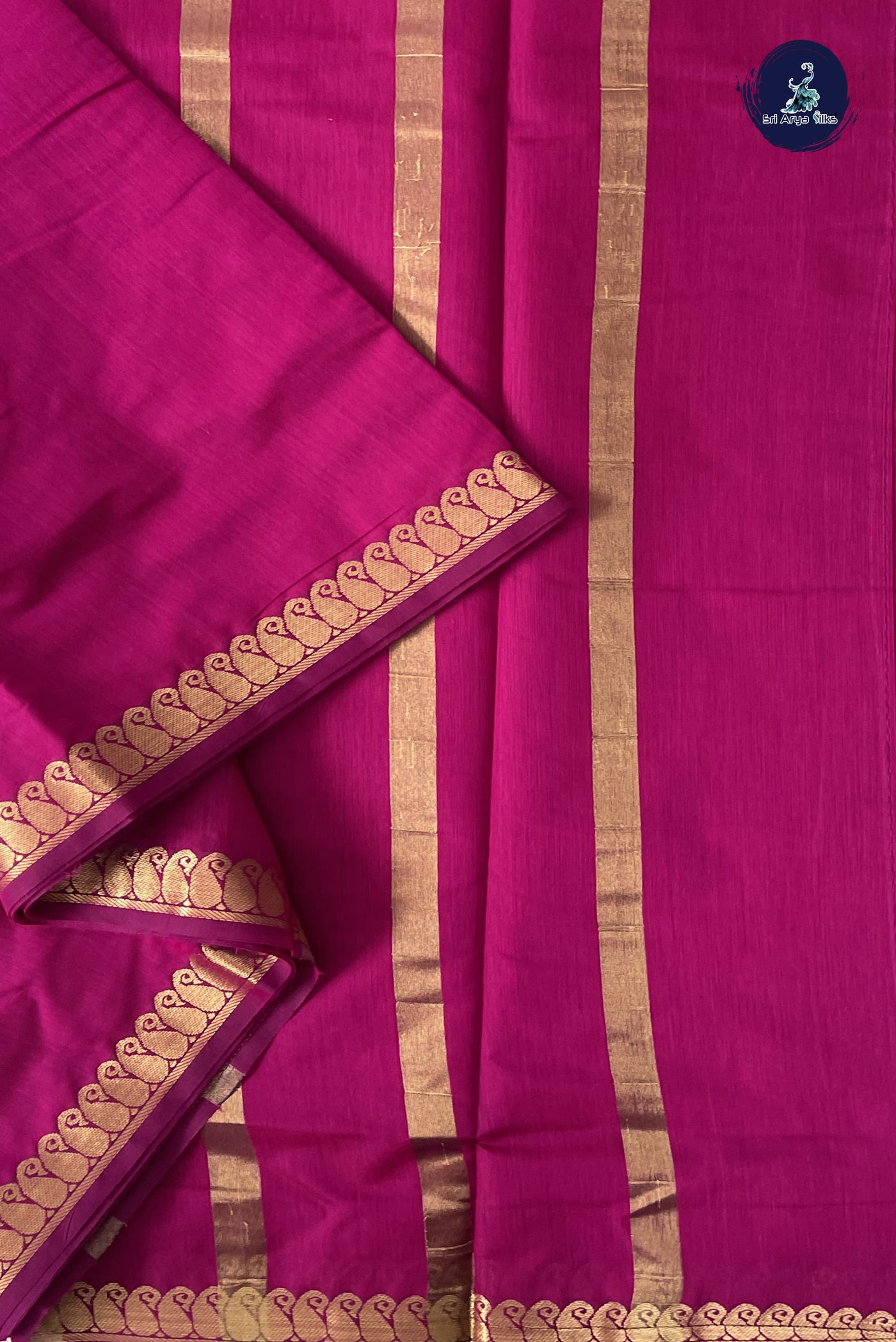 Magenta Pink Madisar Semi Silk Cotton Saree With Plain Pattern