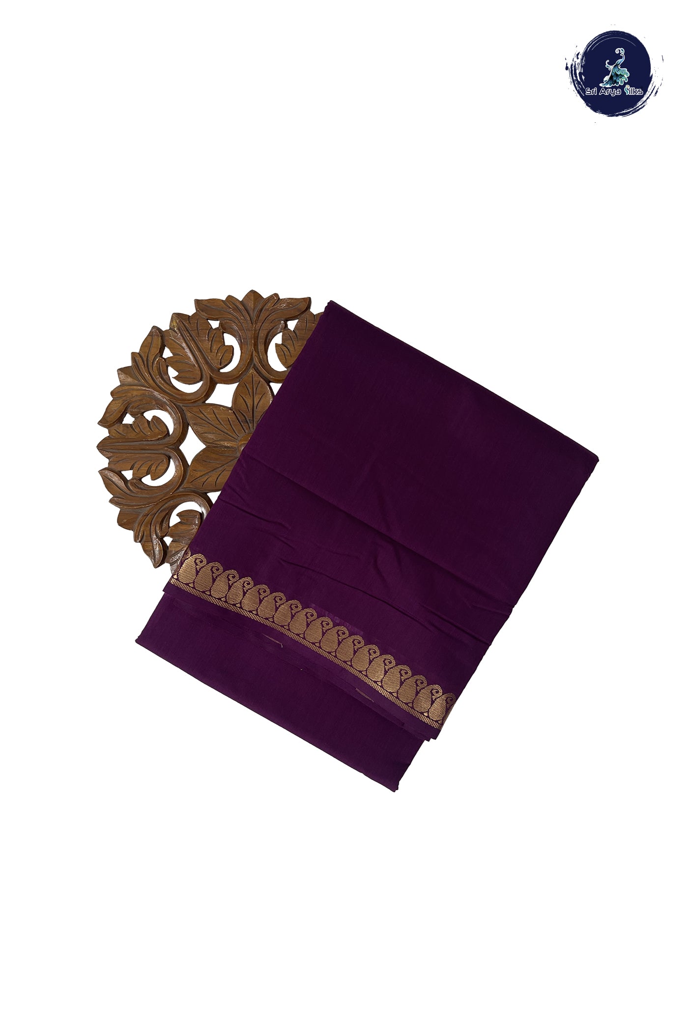 Dual Tone Wine Madisar Semi Silk Cotton Saree With Plain Pattern