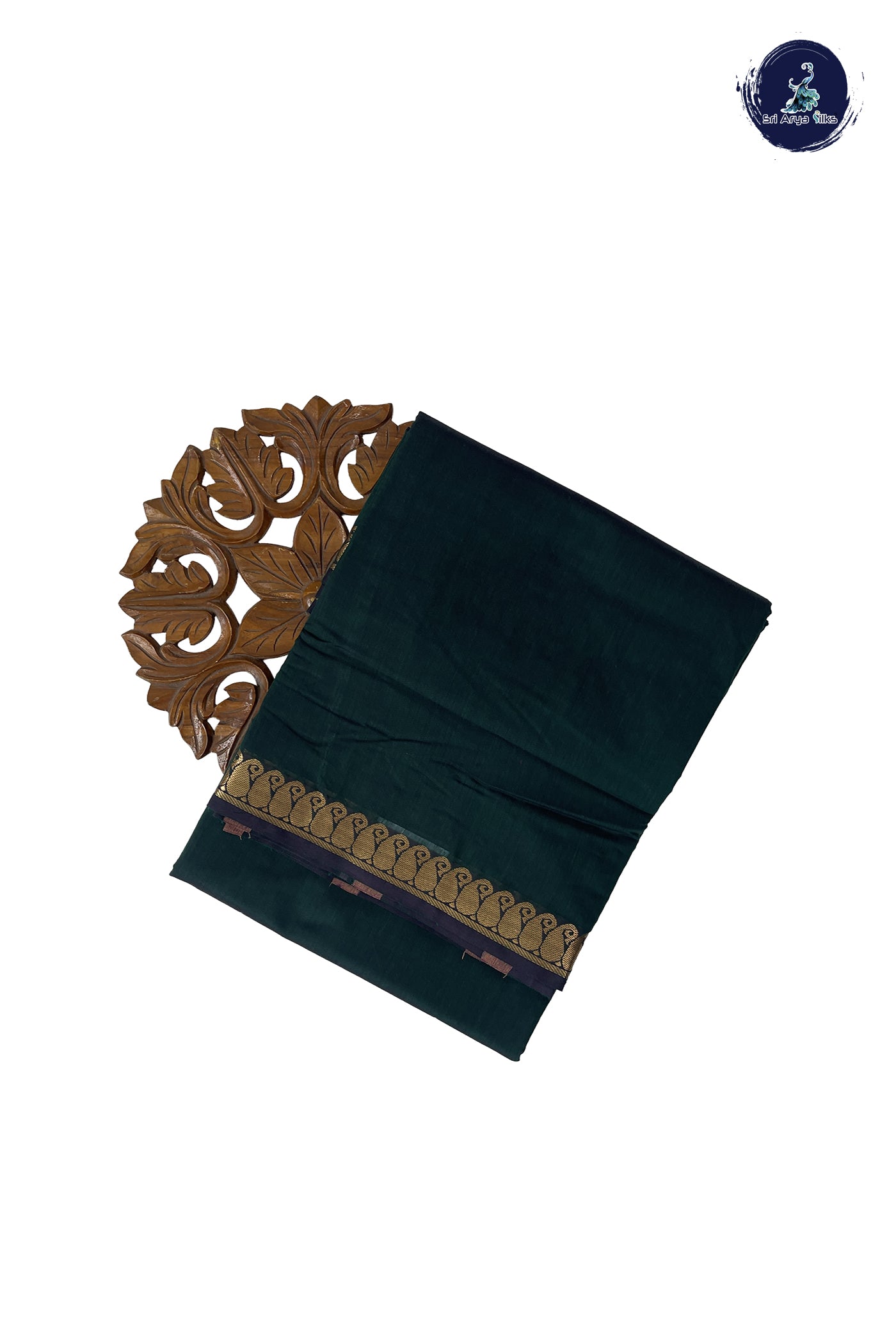 Dark Green Madisar Semi Silk Cotton Saree With Plain Pattern