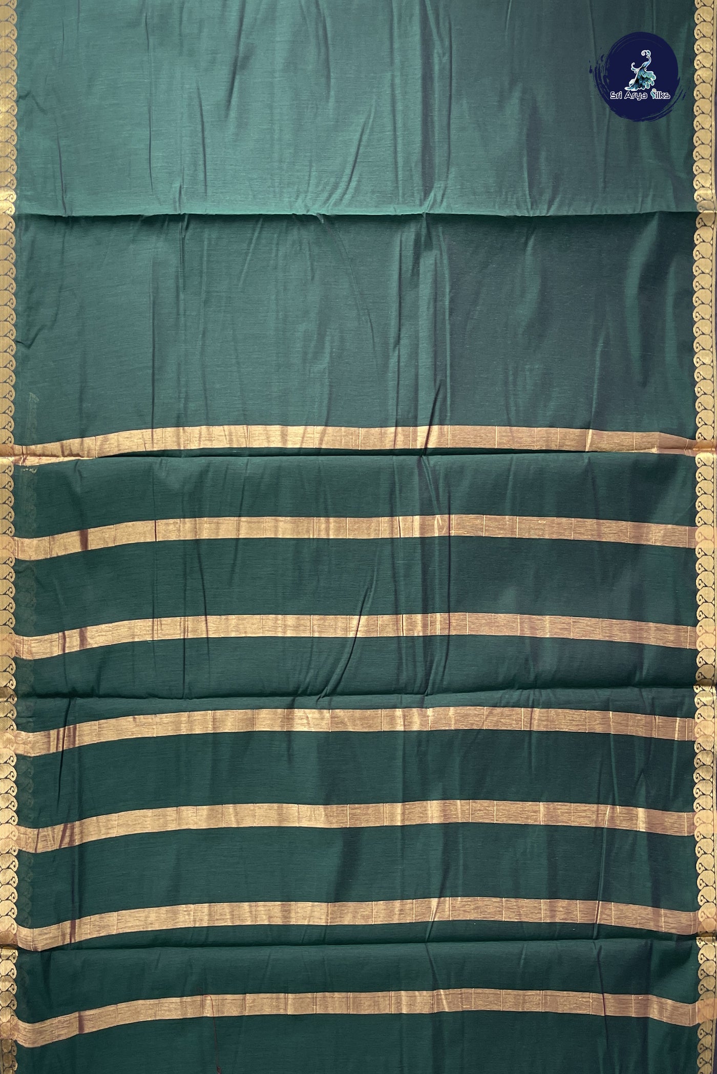 Dark Green Madisar Semi Silk Cotton Saree With Plain Pattern