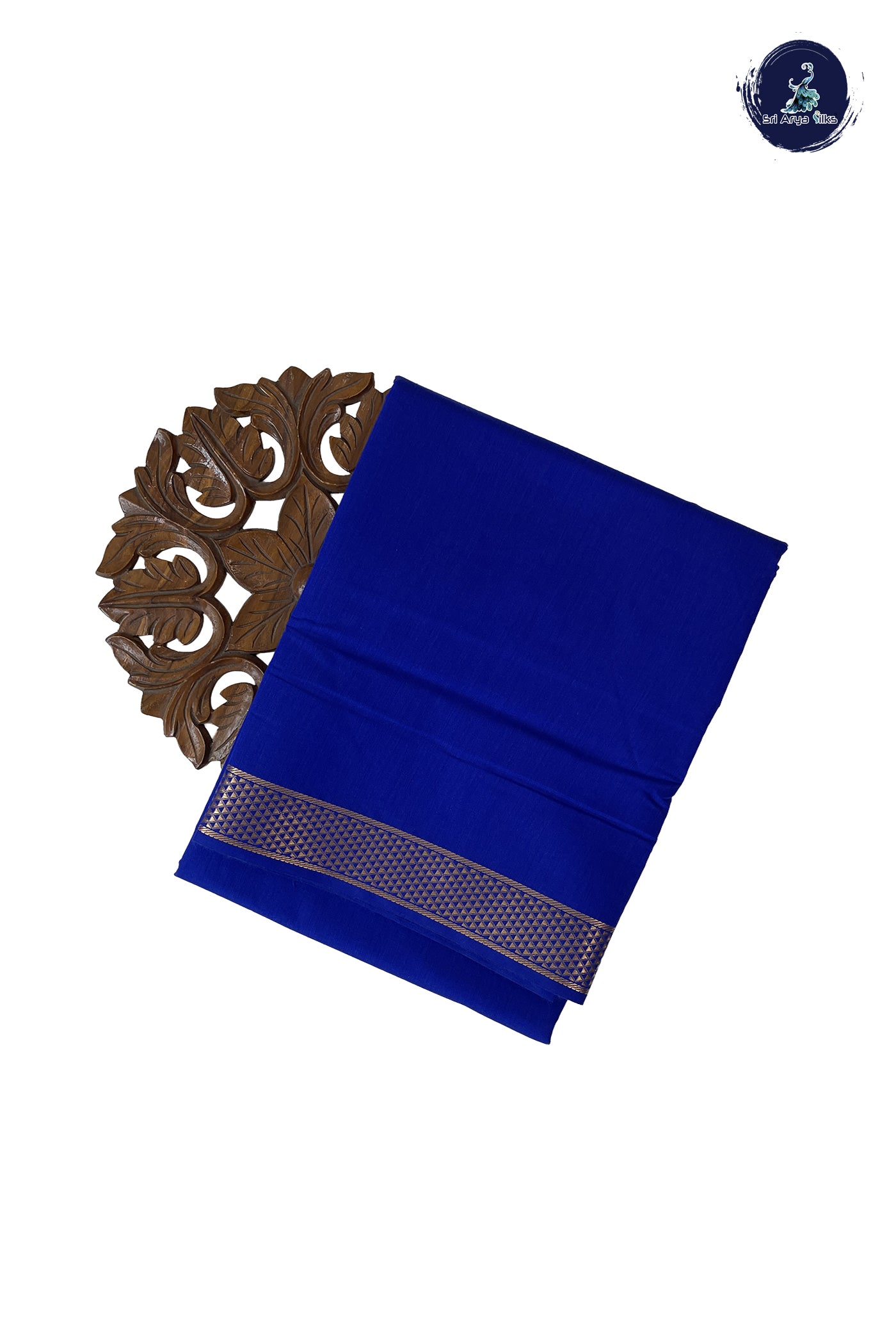 Blue Madisar Semi Silk Cotton Saree With Plain Pattern