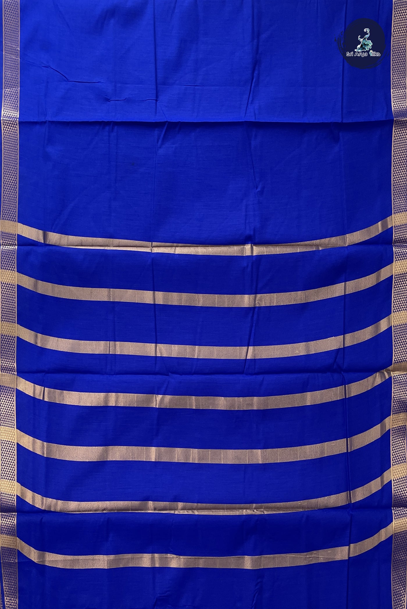 Blue Madisar Semi Silk Cotton Saree With Plain Pattern