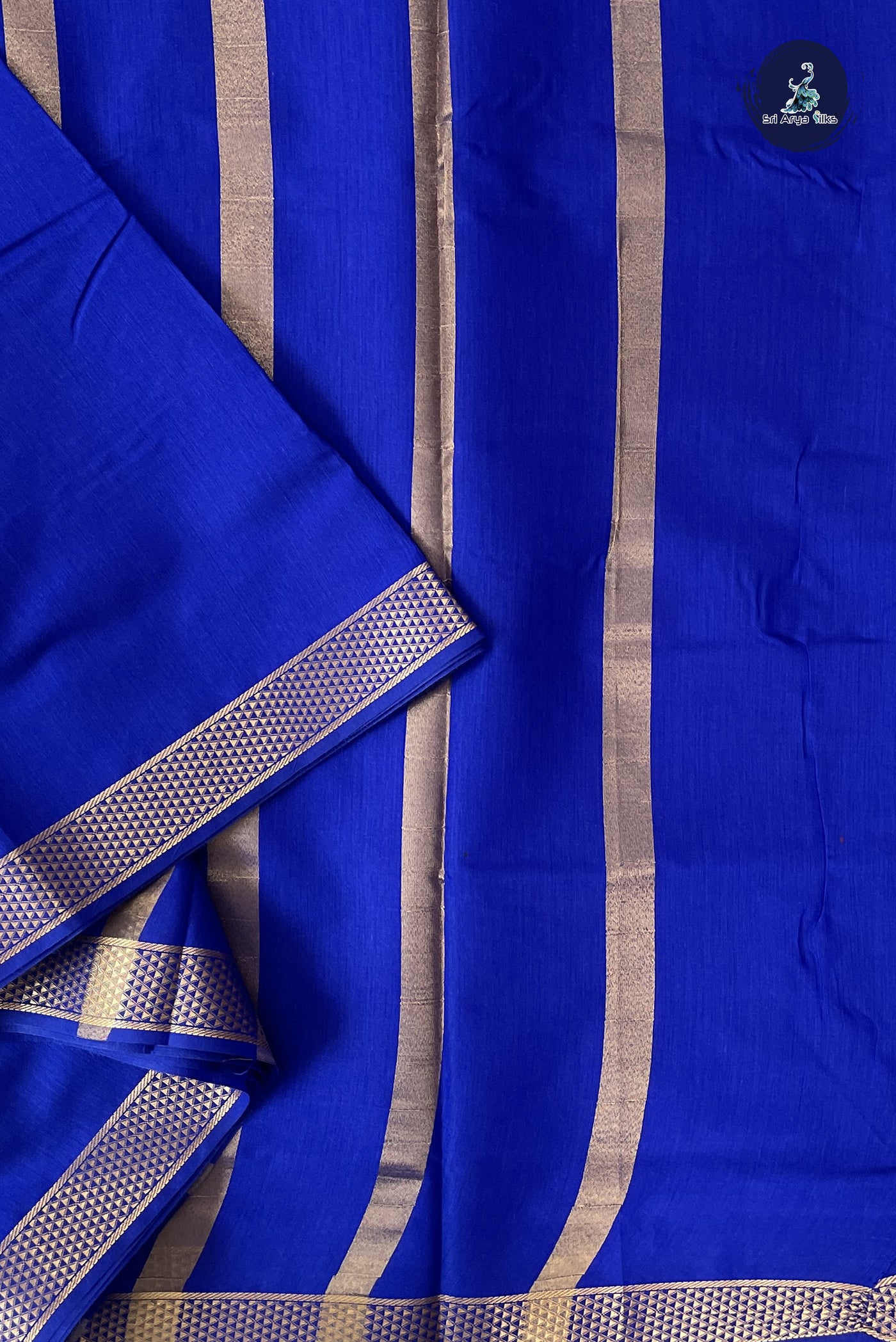 Blue Madisar Semi Silk Cotton Saree With Plain Pattern