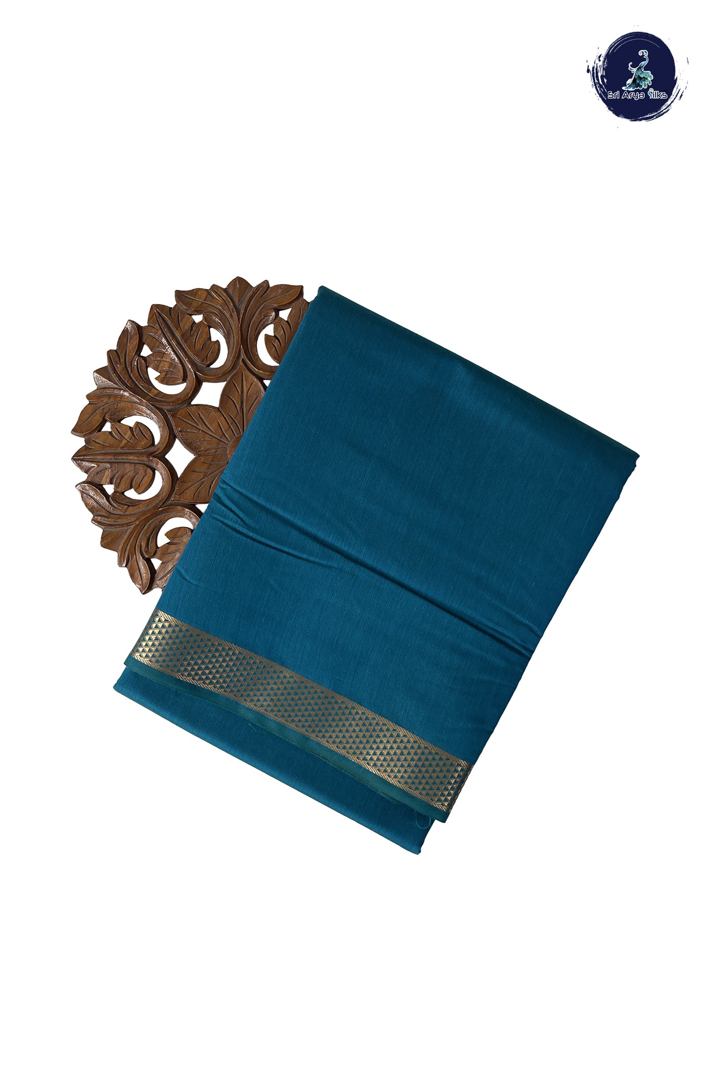 Sapphire Green Madisar Semi Silk Cotton Saree With Plain Pattern