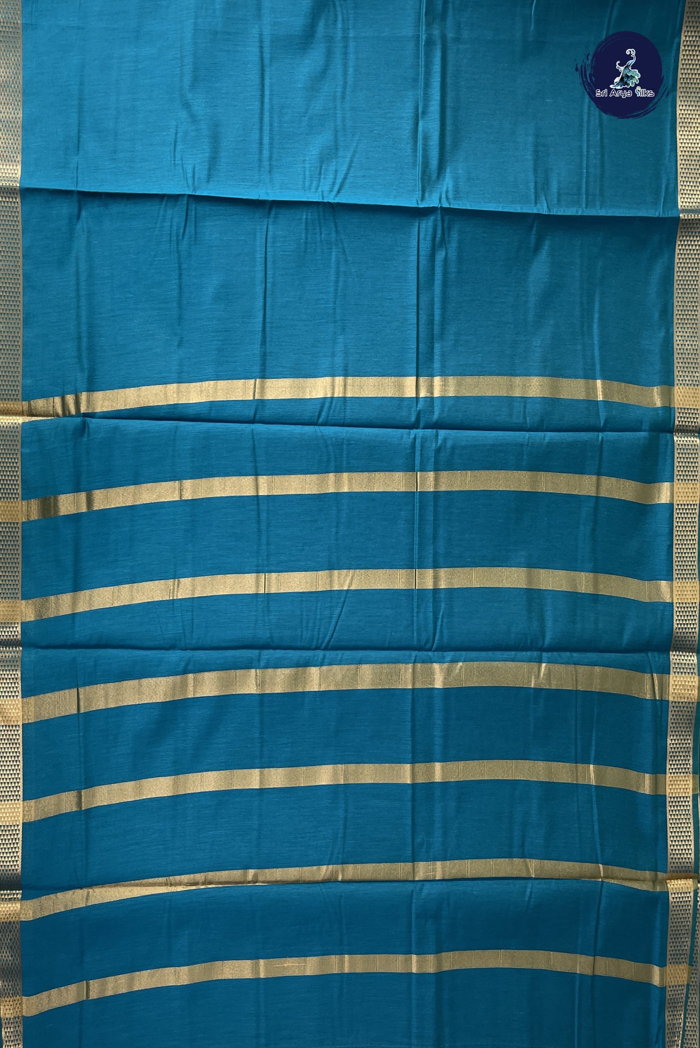 Sapphire Green Madisar Semi Silk Cotton Saree With Plain Pattern
