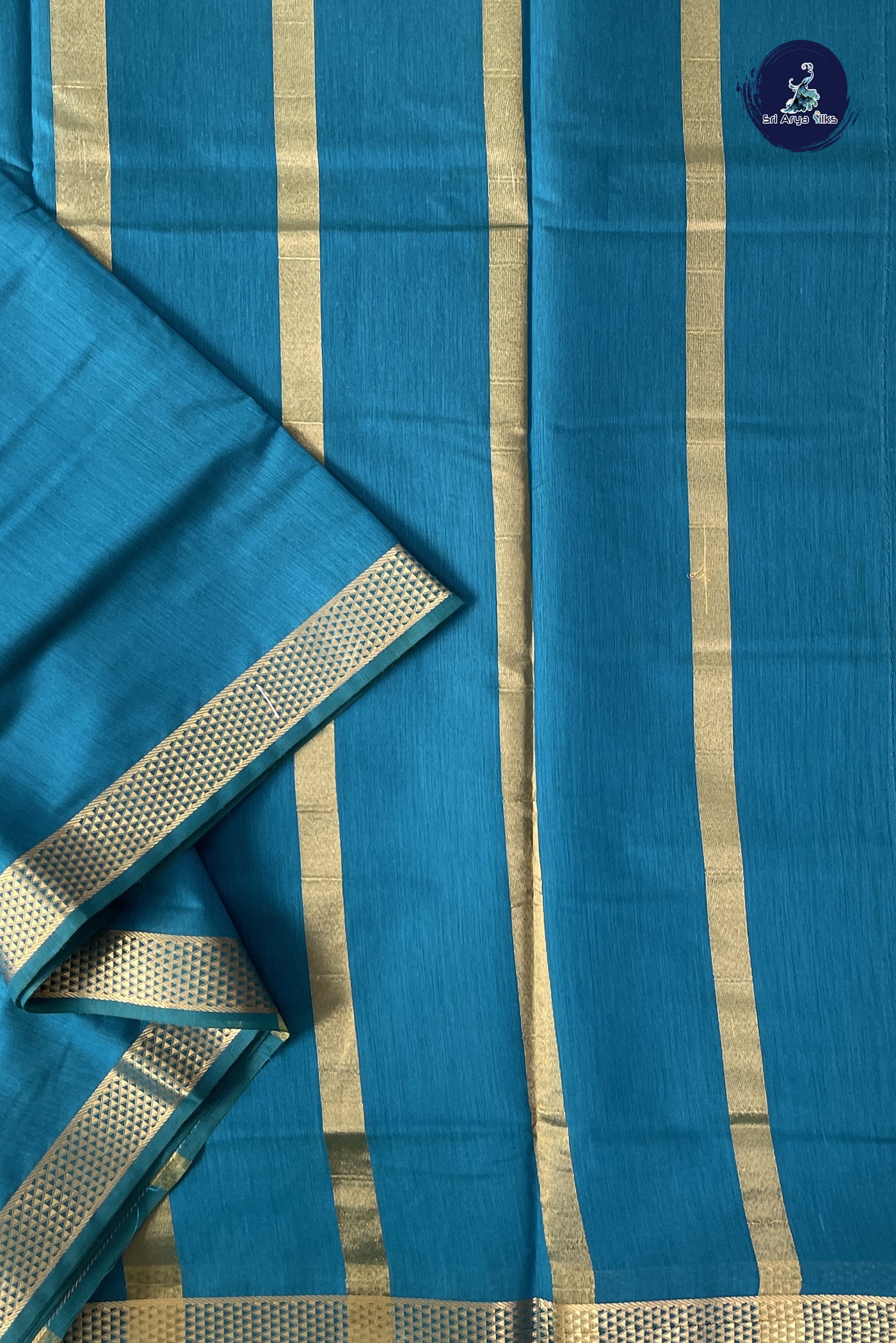 Sapphire Green Madisar Semi Silk Cotton Saree With Plain Pattern