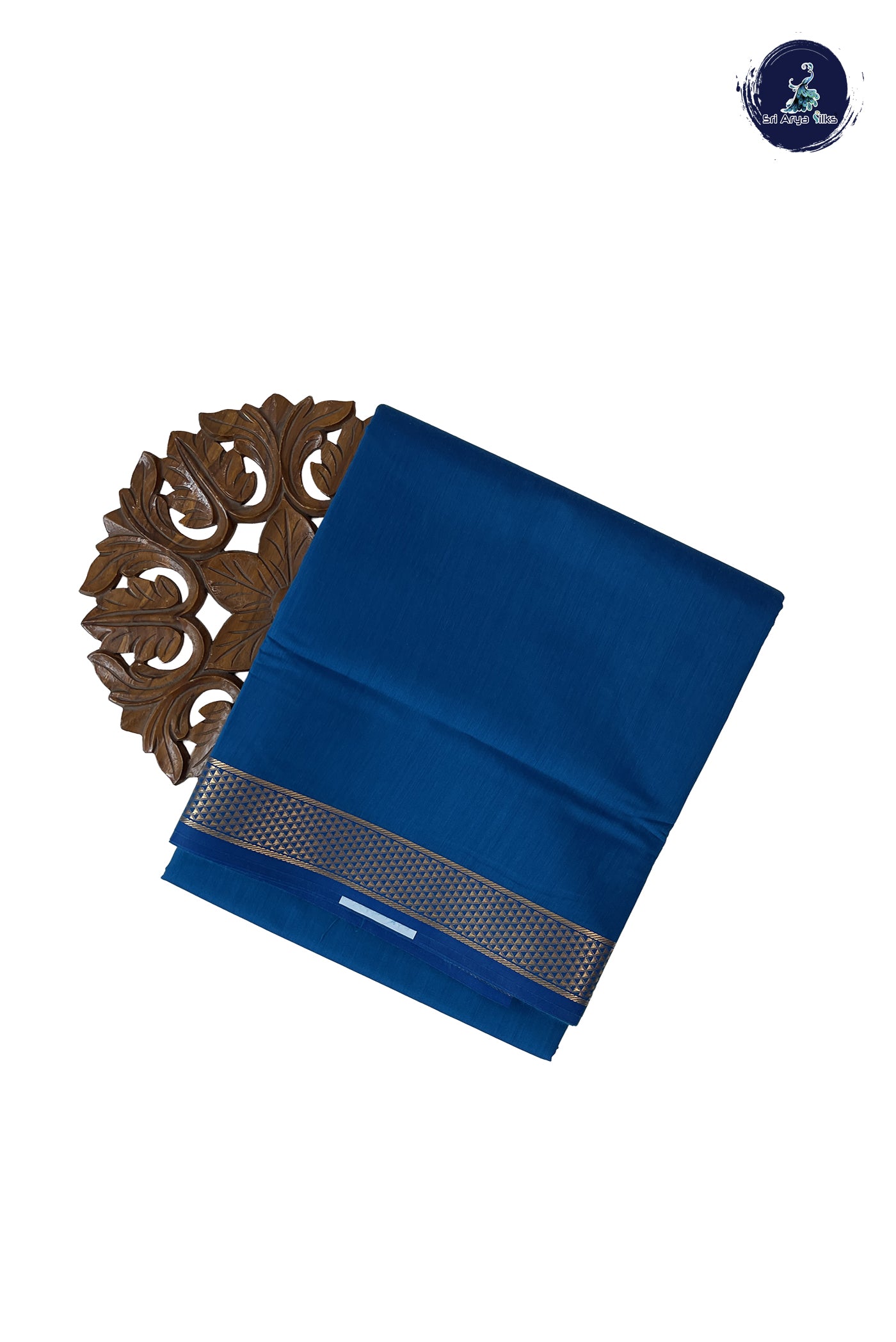 Sapphire Blue Madisar Semi Silk Cotton Saree With Plain Pattern