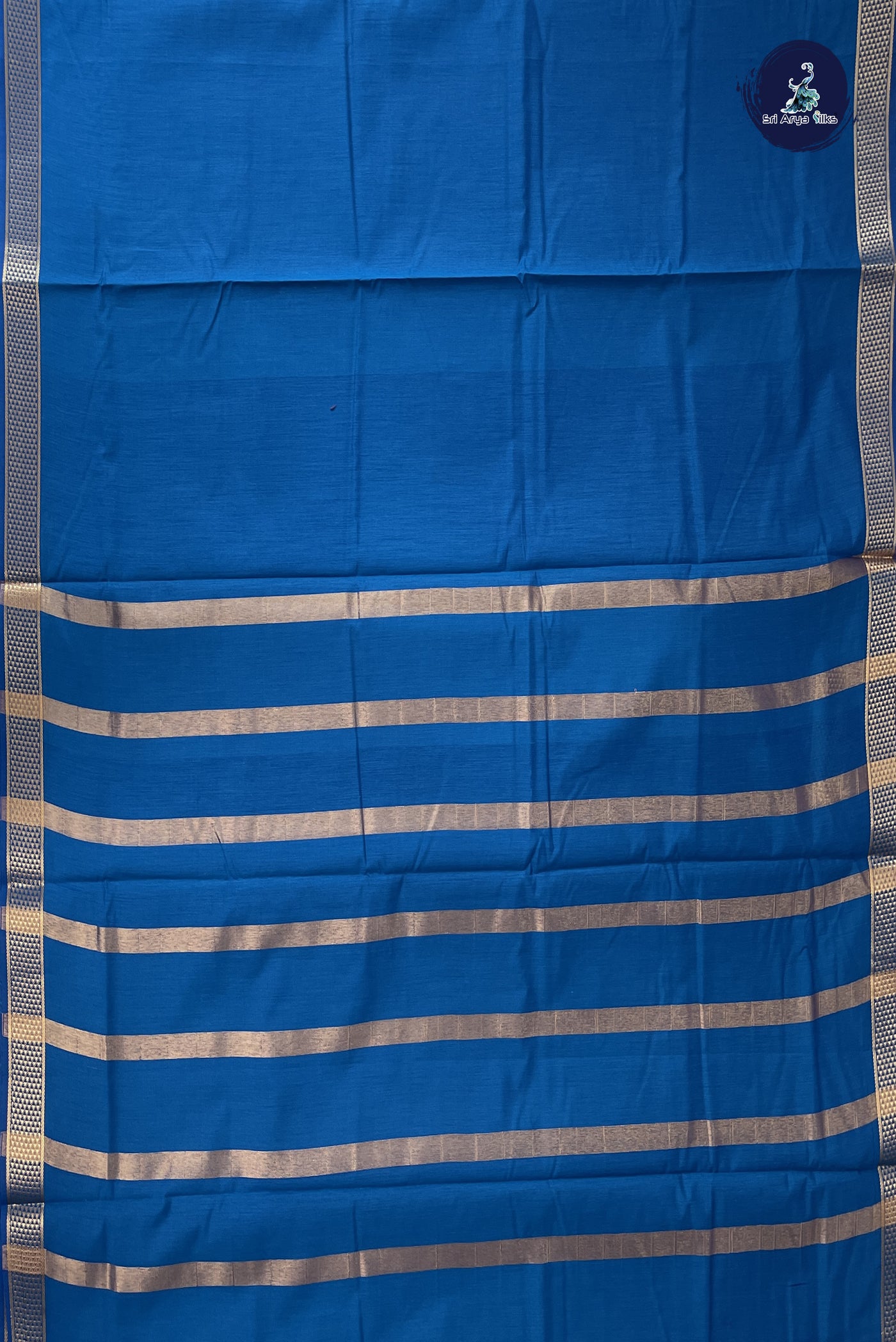 Sapphire Blue Madisar Semi Silk Cotton Saree With Plain Pattern