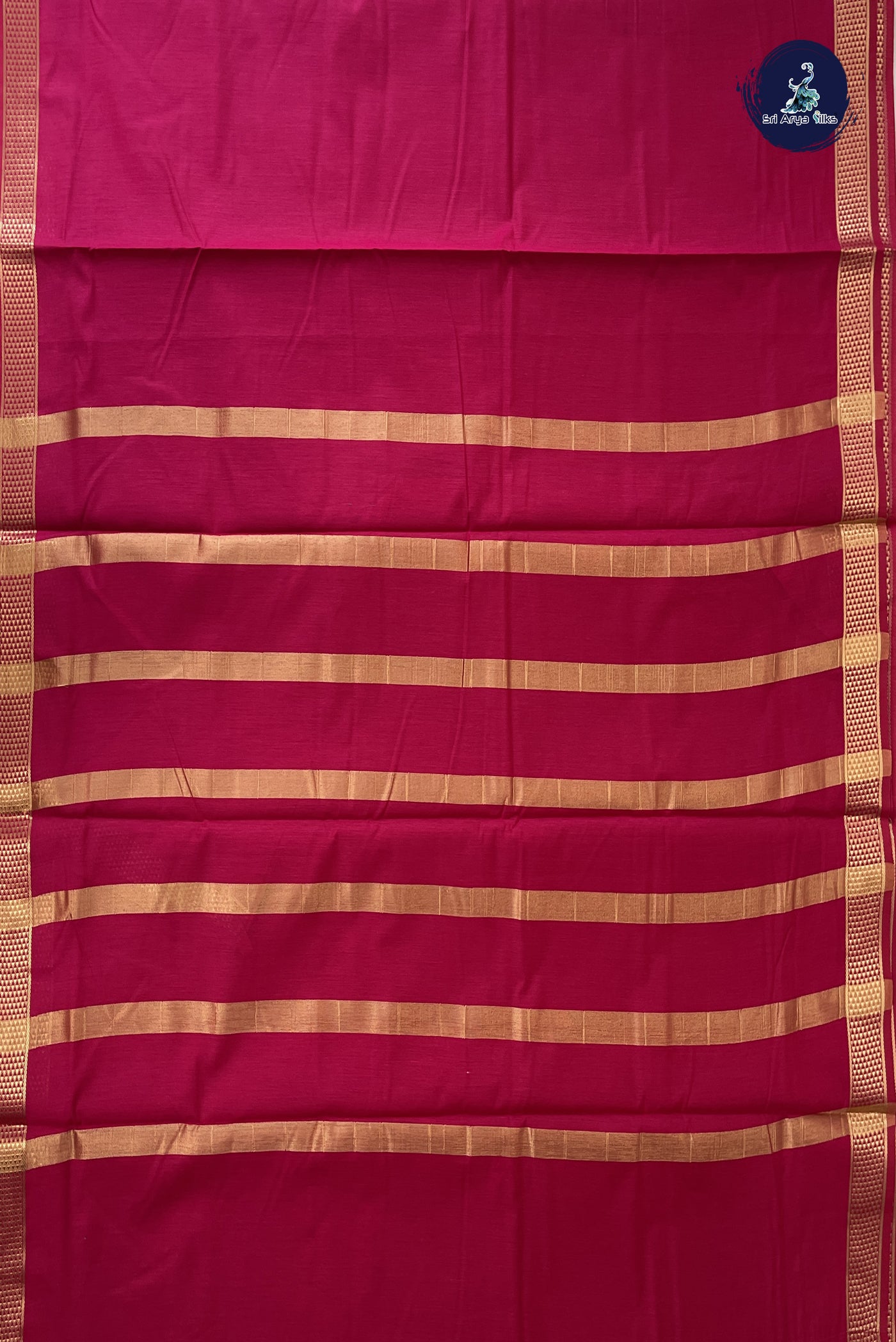 Dark Pink Madisar Semi Silk Cotton Saree With Plain Pattern