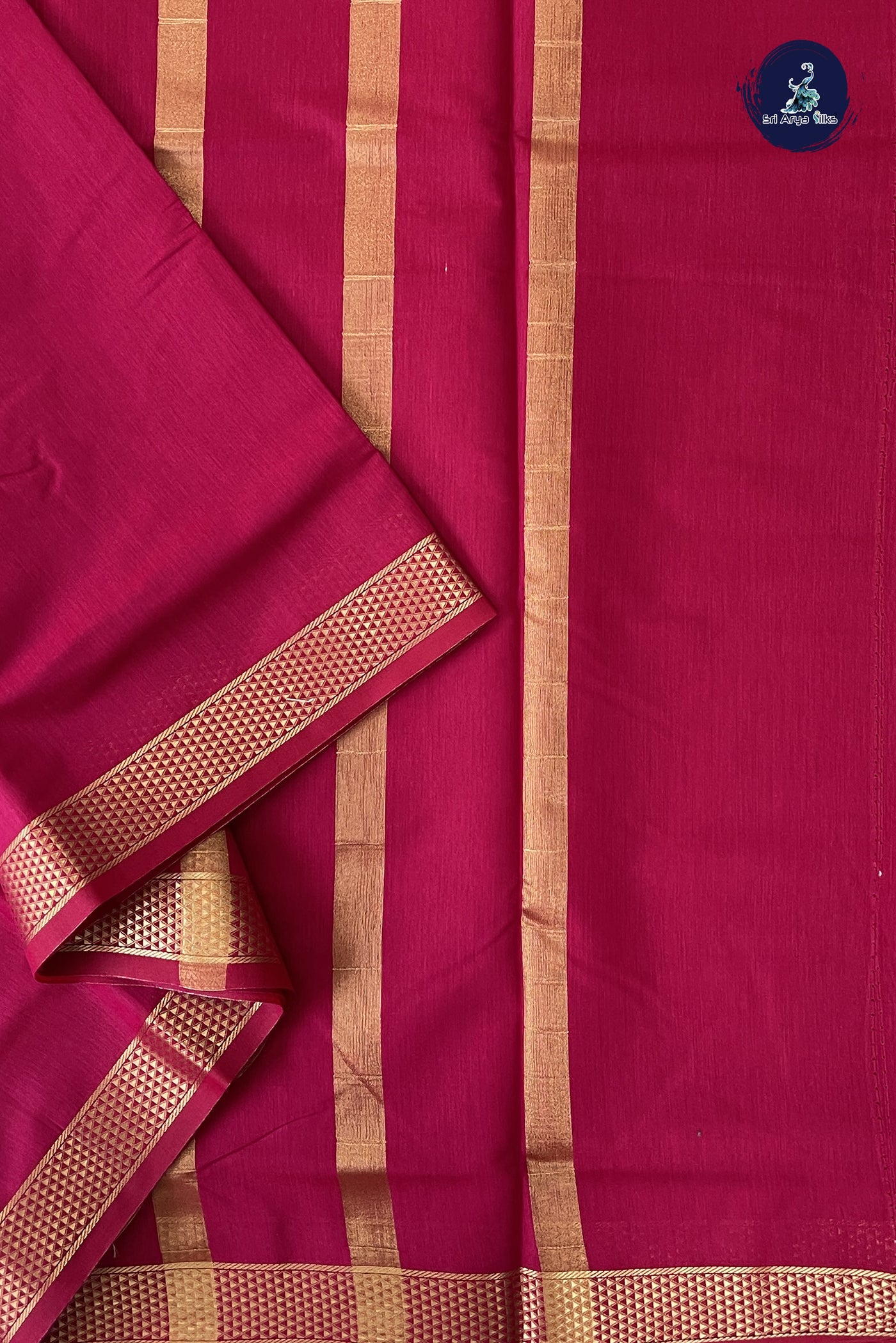 Dark Pink Madisar Semi Silk Cotton Saree With Plain Pattern