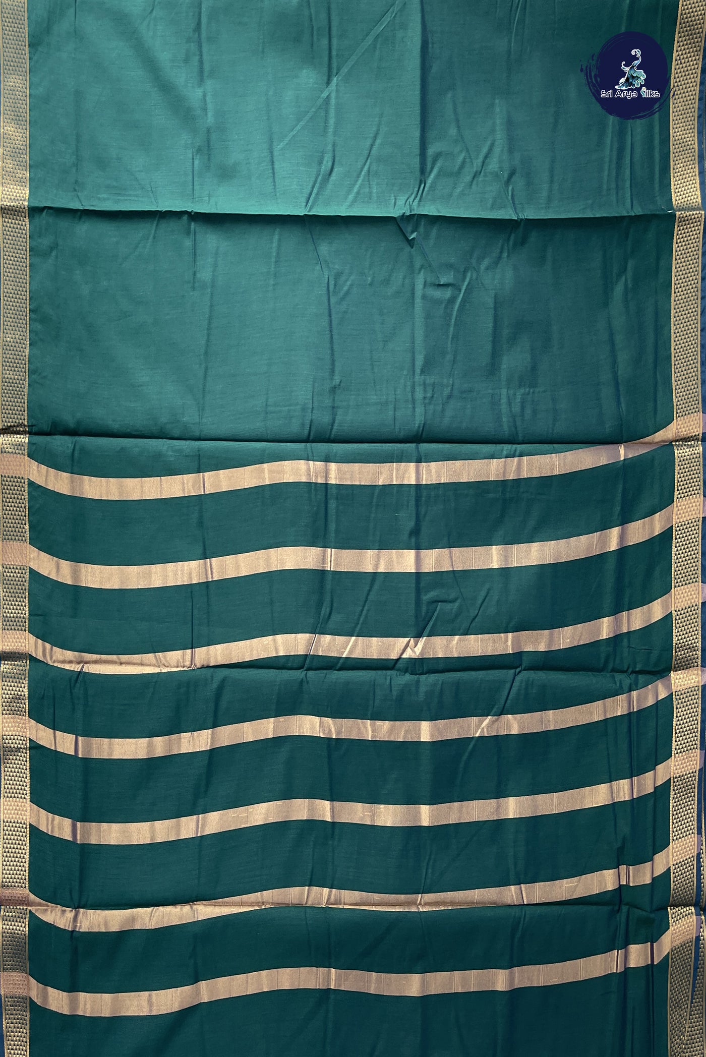 Bluish Green Madisar Semi Silk Cotton Saree With Plain Pattern