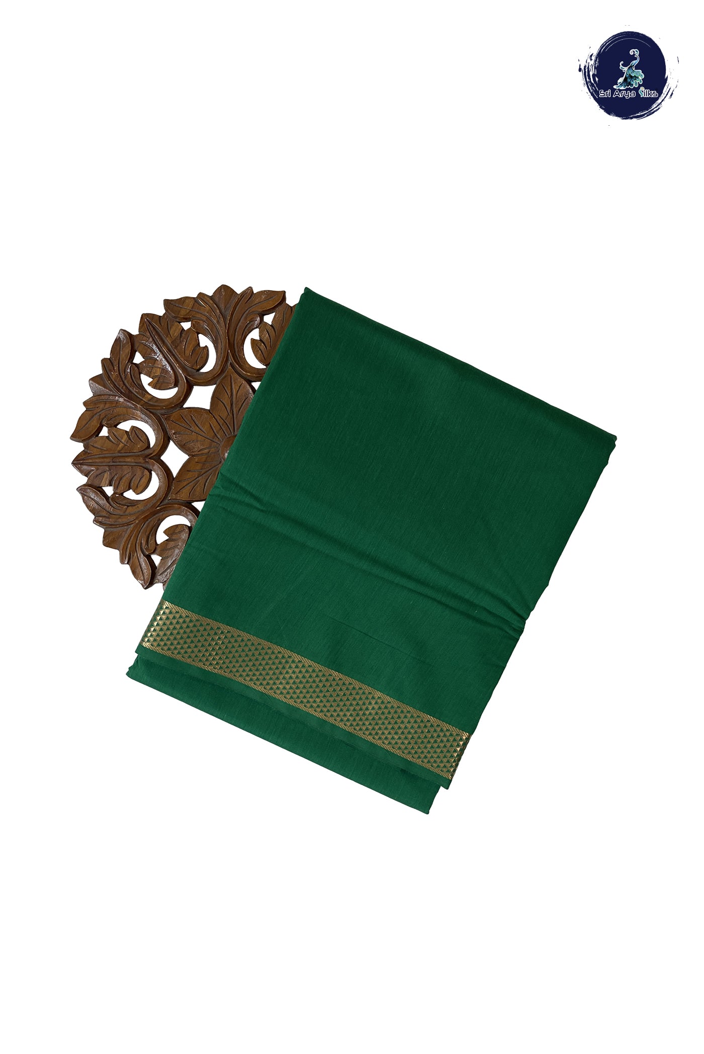 Green Madisar Semi Silk Cotton Saree With Plain Pattern