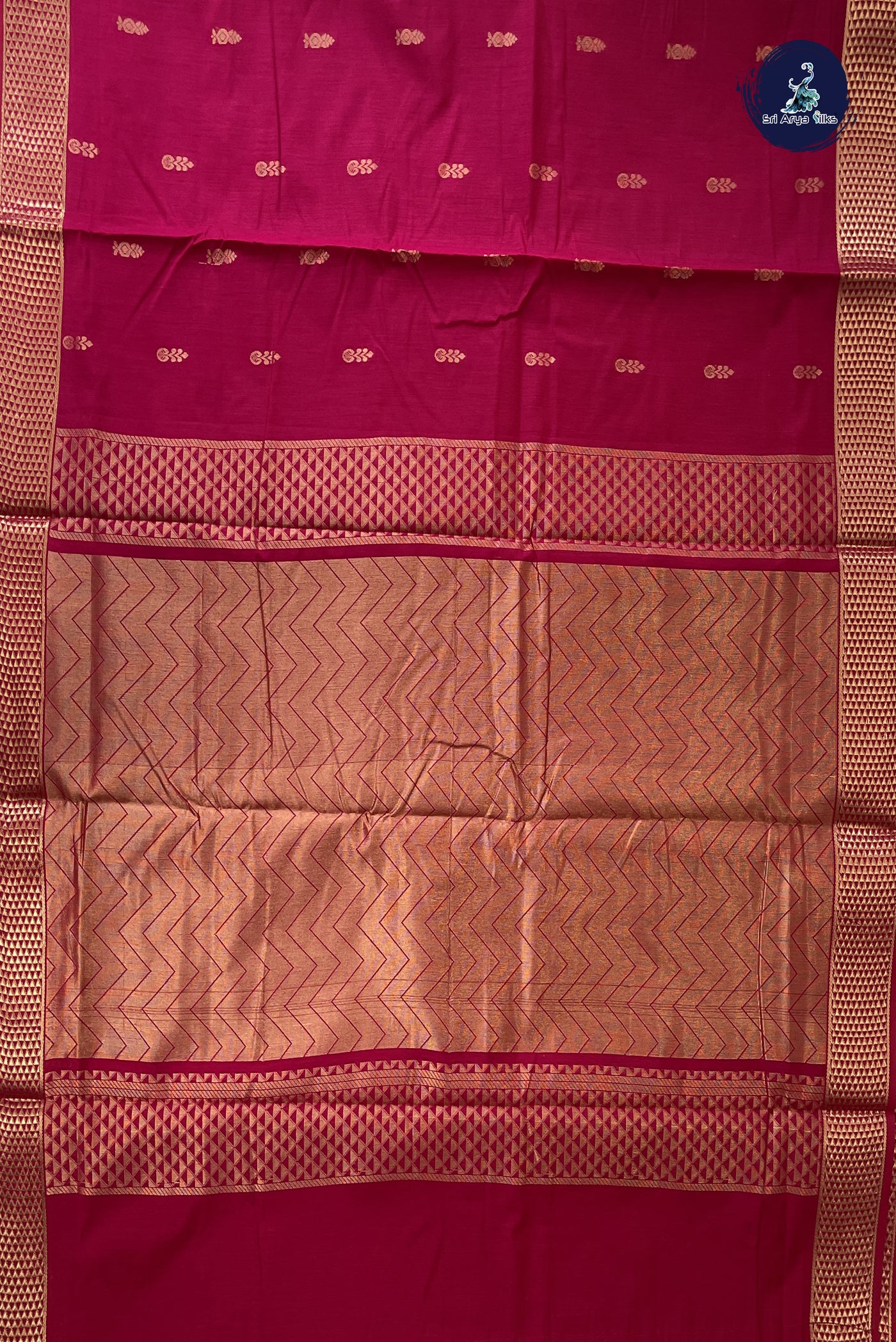 Dark Pink Madisar Semi Silk Cotton Saree With Zari Buttas Pattern