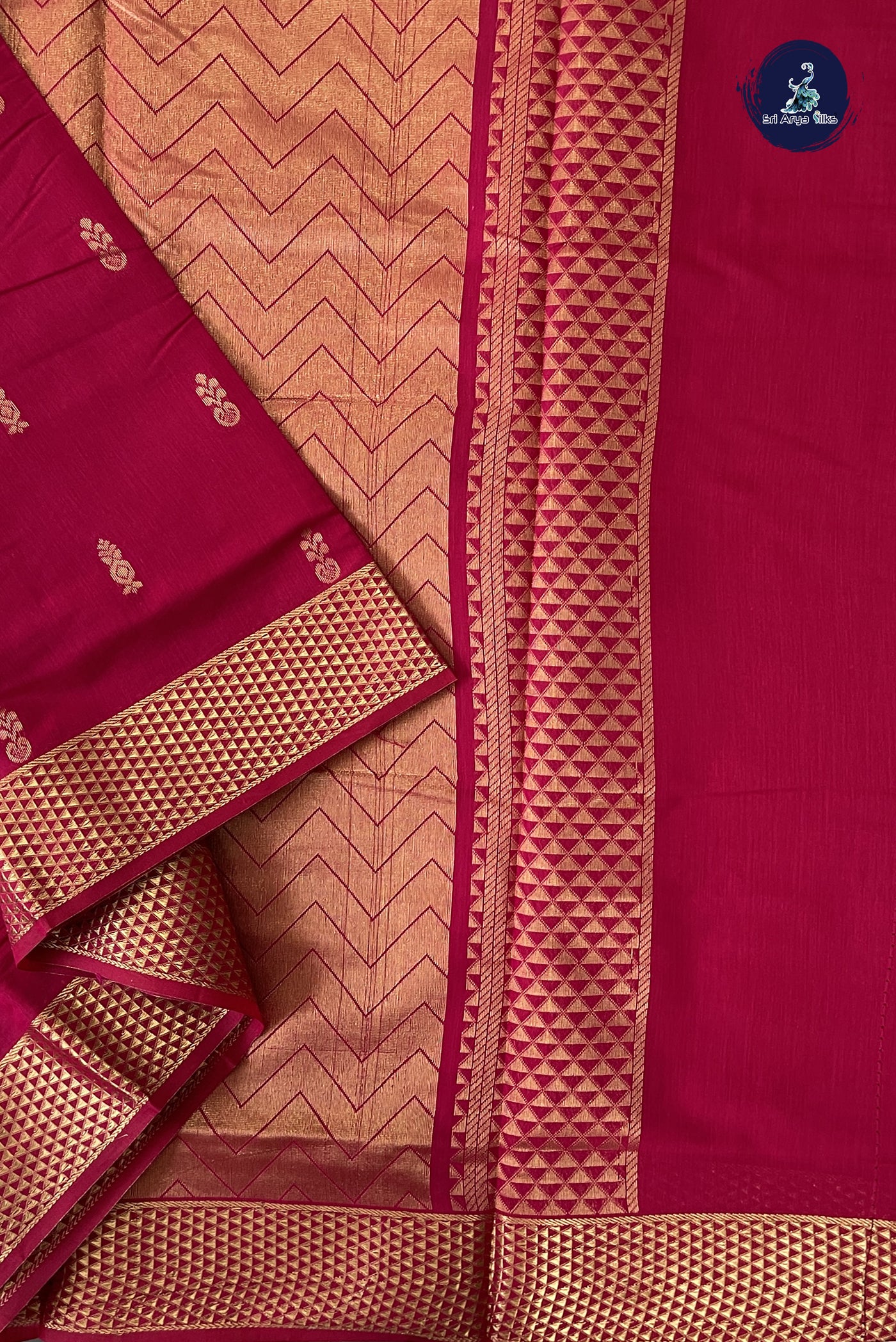 Dark Pink Madisar Semi Silk Cotton Saree With Zari Buttas Pattern