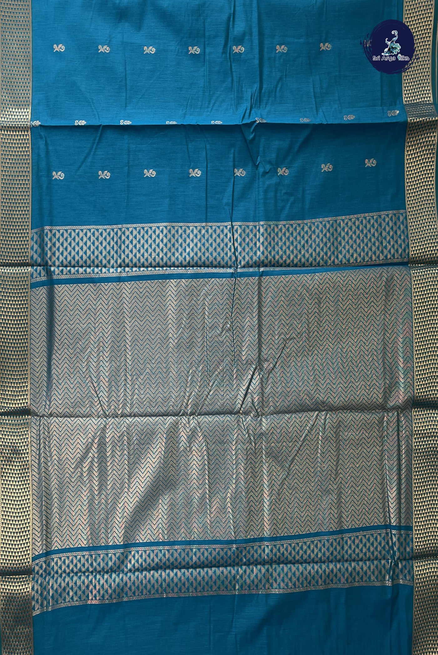 Sapphire Blue Madisar Semi Silk Cotton Saree With Zari Buttas Pattern