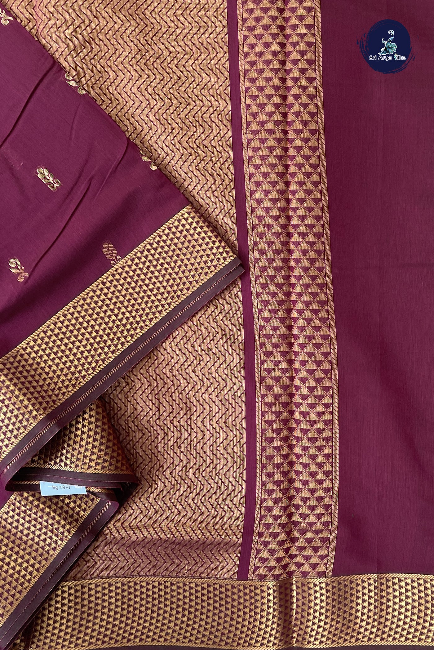 Dual Tone Wine Madisar Semi Silk Cotton Saree With Zari Buttas Pattern
