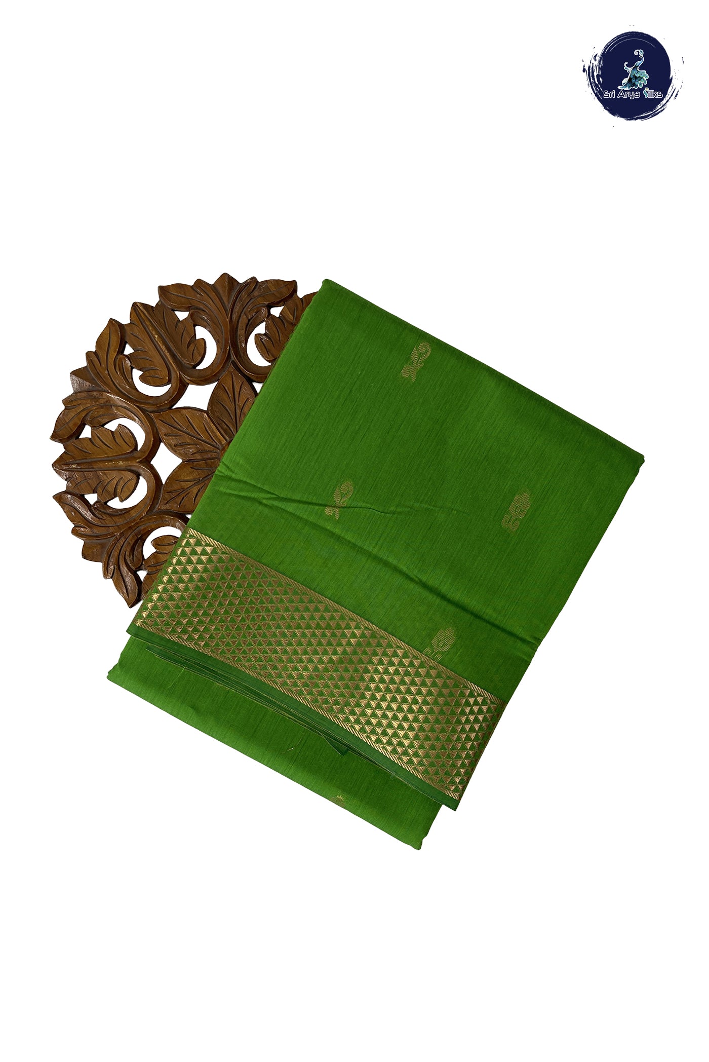 Light Green Madisar Semi Silk Cotton Saree With Zari Buttas Pattern