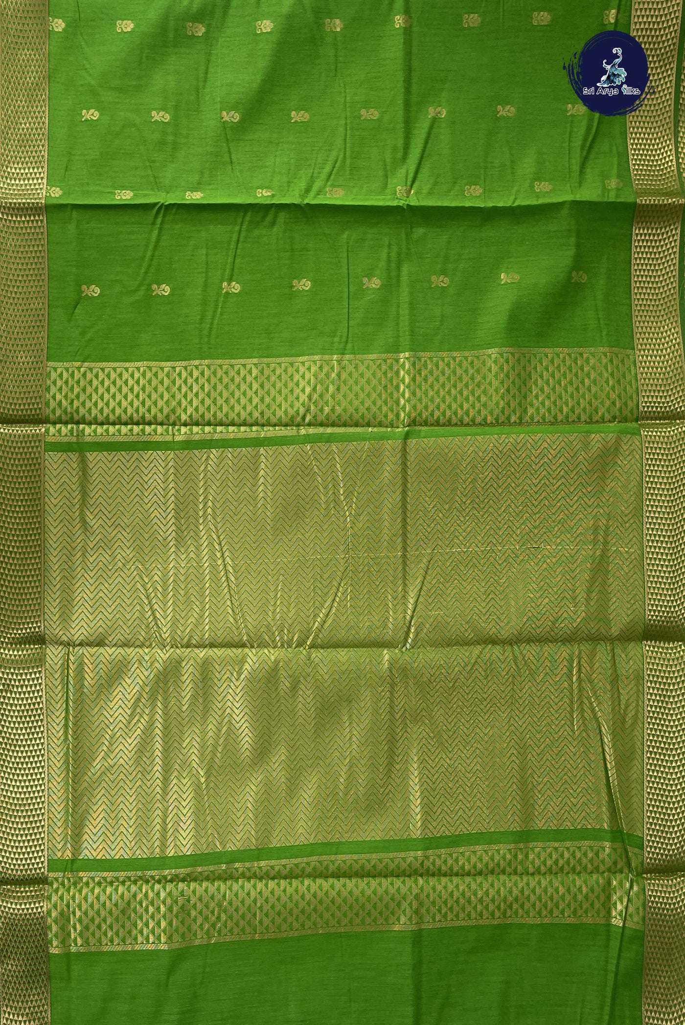 Light Green Madisar Semi Silk Cotton Saree With Zari Buttas Pattern