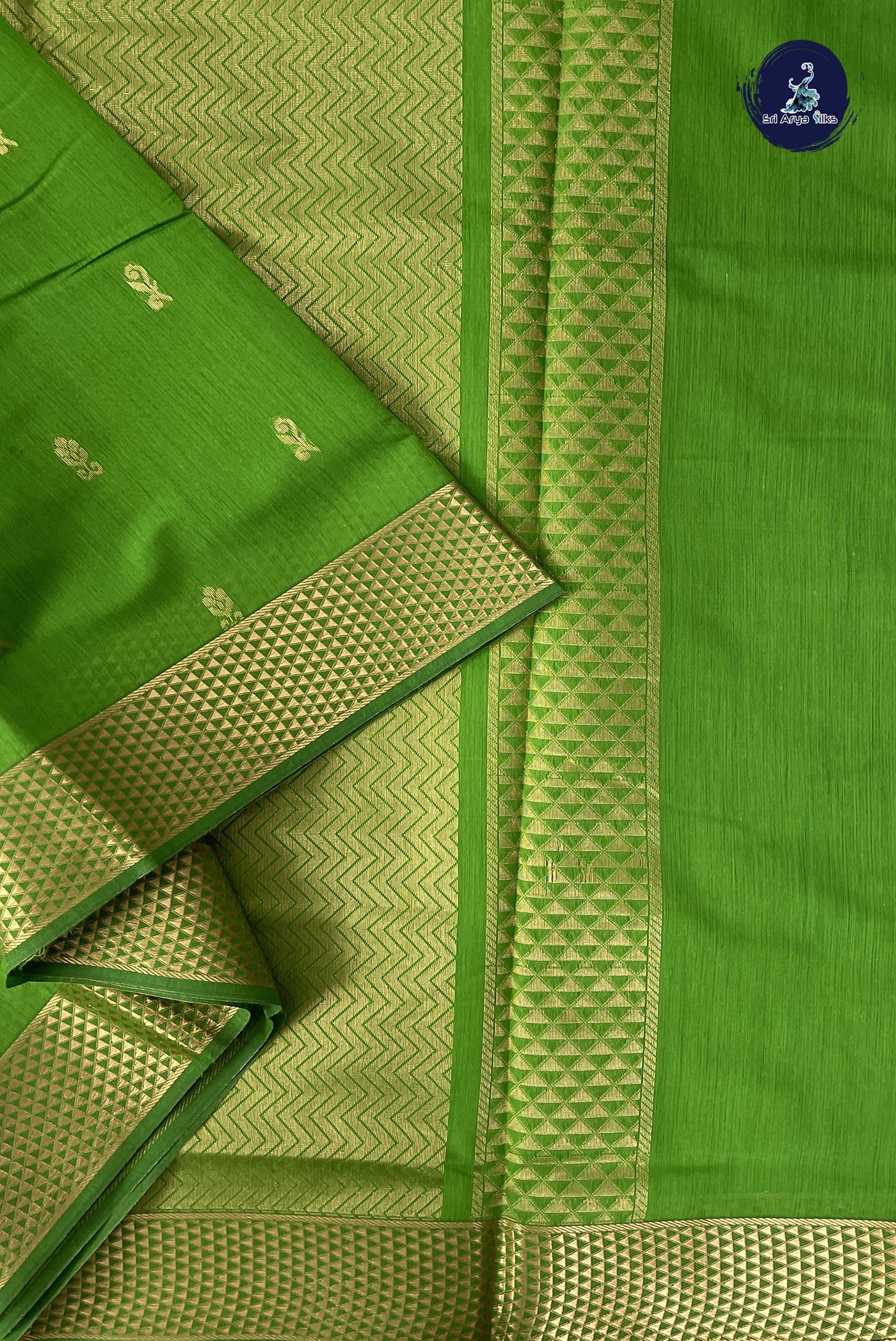 Light Green Madisar Semi Silk Cotton Saree With Zari Buttas Pattern