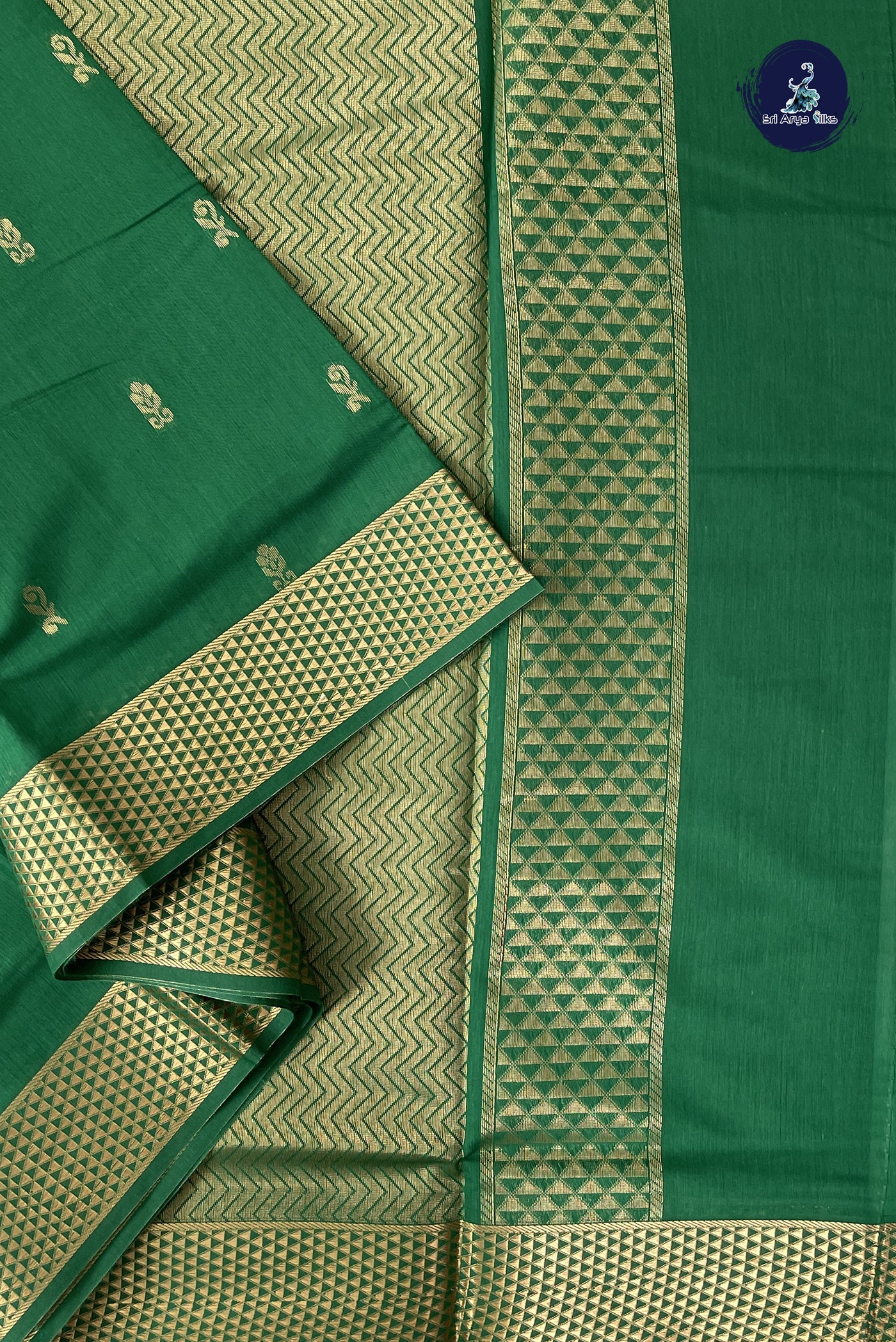 Green Madisar Semi Silk Cotton Saree With Zari Buttas Pattern