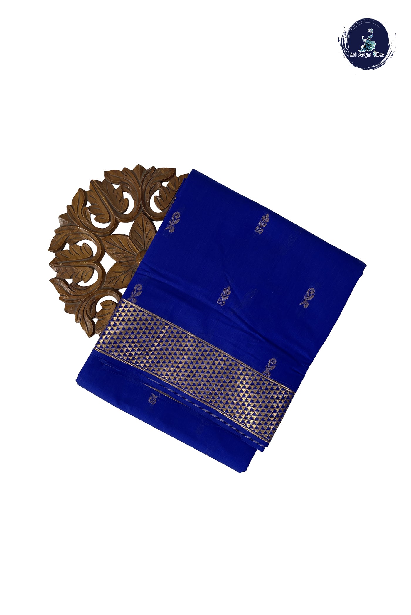MS Blue Madisar Semi Silk Cotton Saree With Zari Buttas Pattern