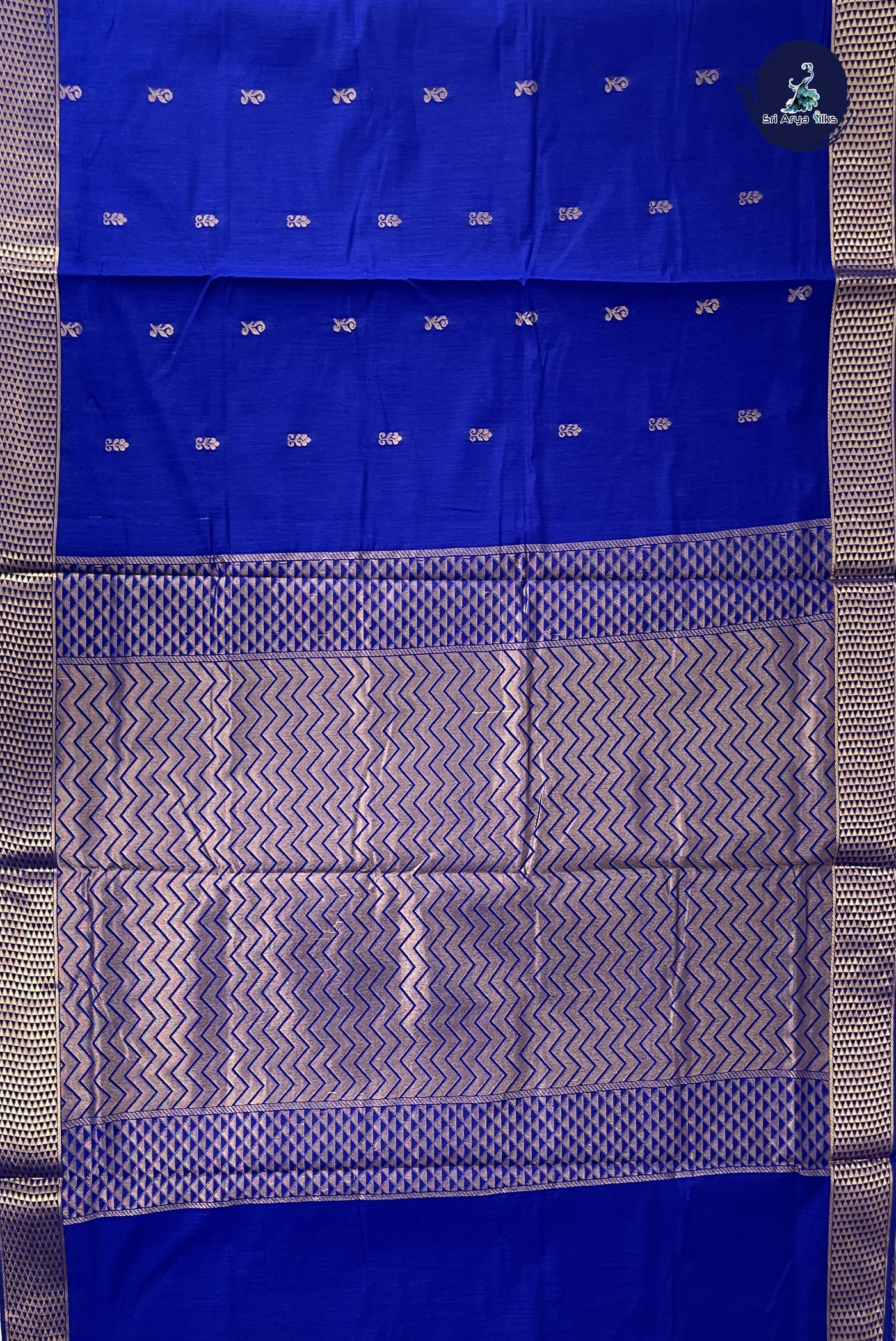 MS Blue Madisar Semi Silk Cotton Saree With Zari Buttas Pattern