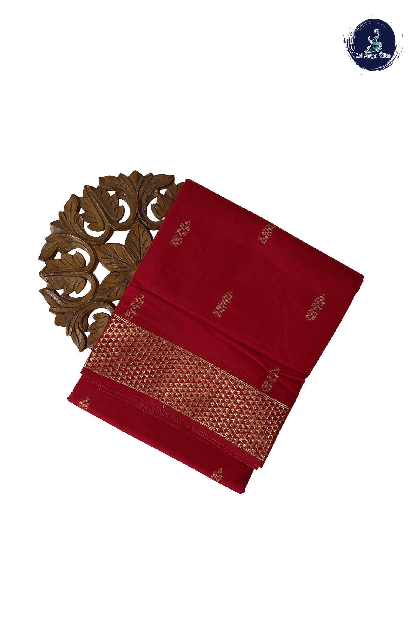 Red Madisar Semi Silk Cotton Saree With Zari Buttas Pattern