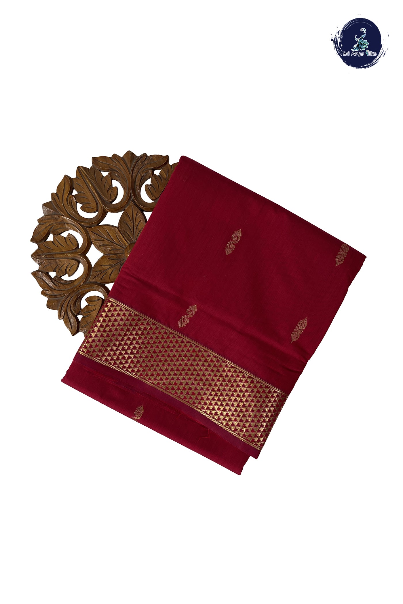 Maroon Madisar Semi Silk Cotton Saree With Zari Buttas Pattern