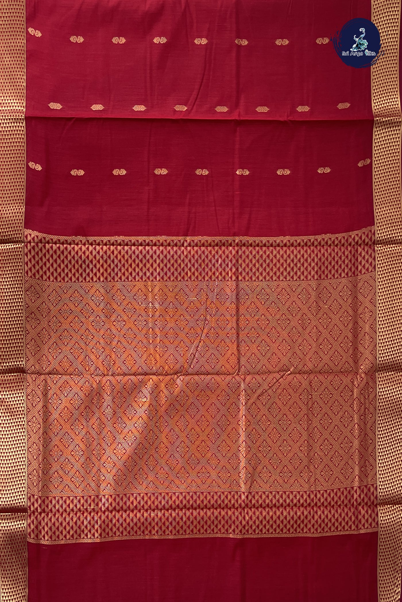 Maroon Madisar Semi Silk Cotton Saree With Zari Buttas Pattern
