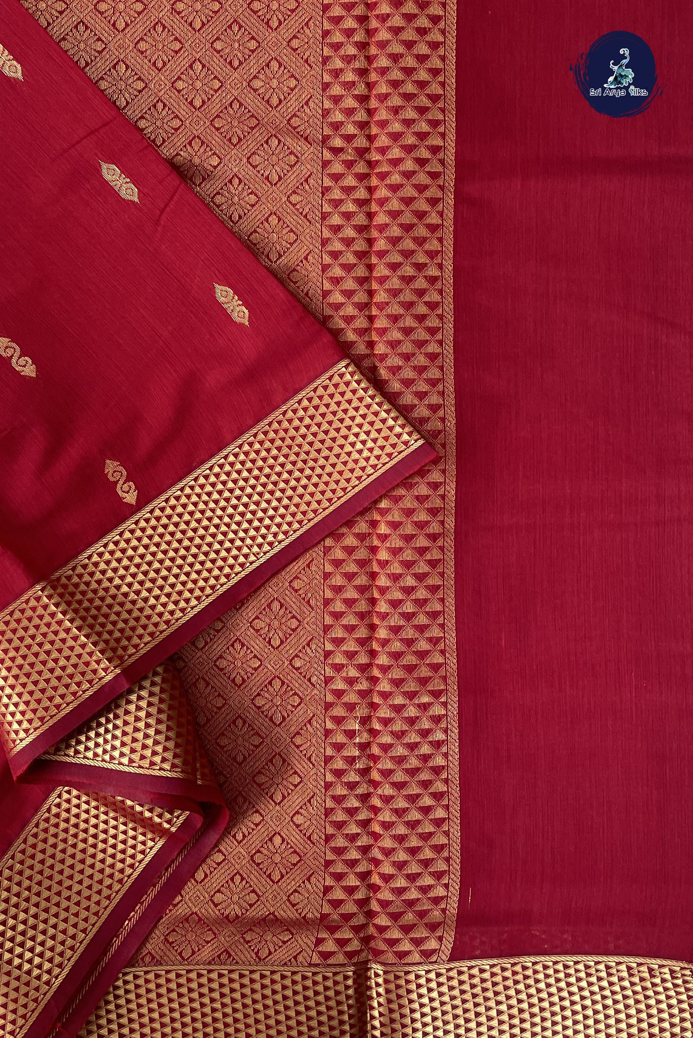 Maroon Madisar Semi Silk Cotton Saree With Zari Buttas Pattern