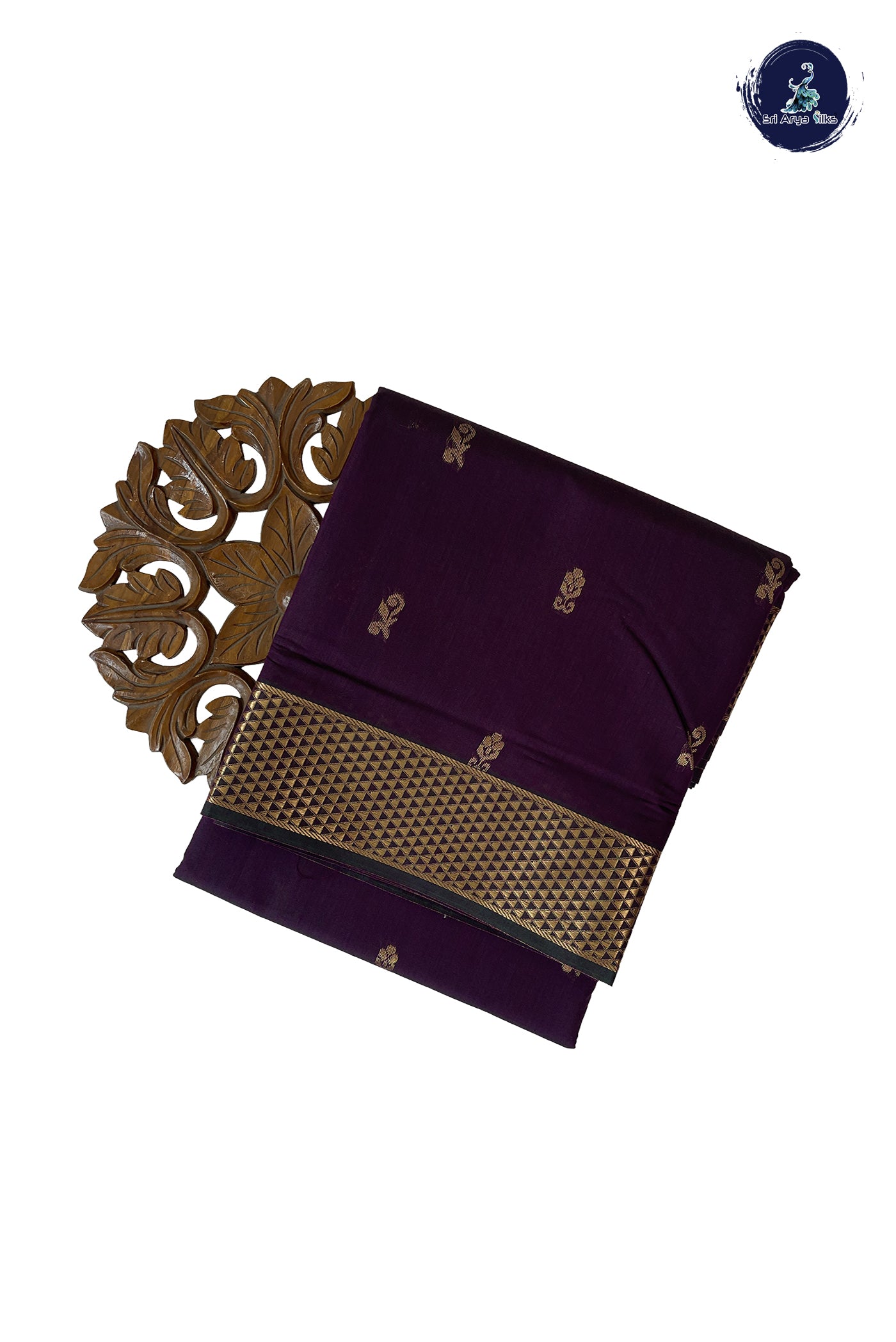 Dual Tone Wine Madisar Semi Silk Cotton Saree With Zari Buttas Pattern