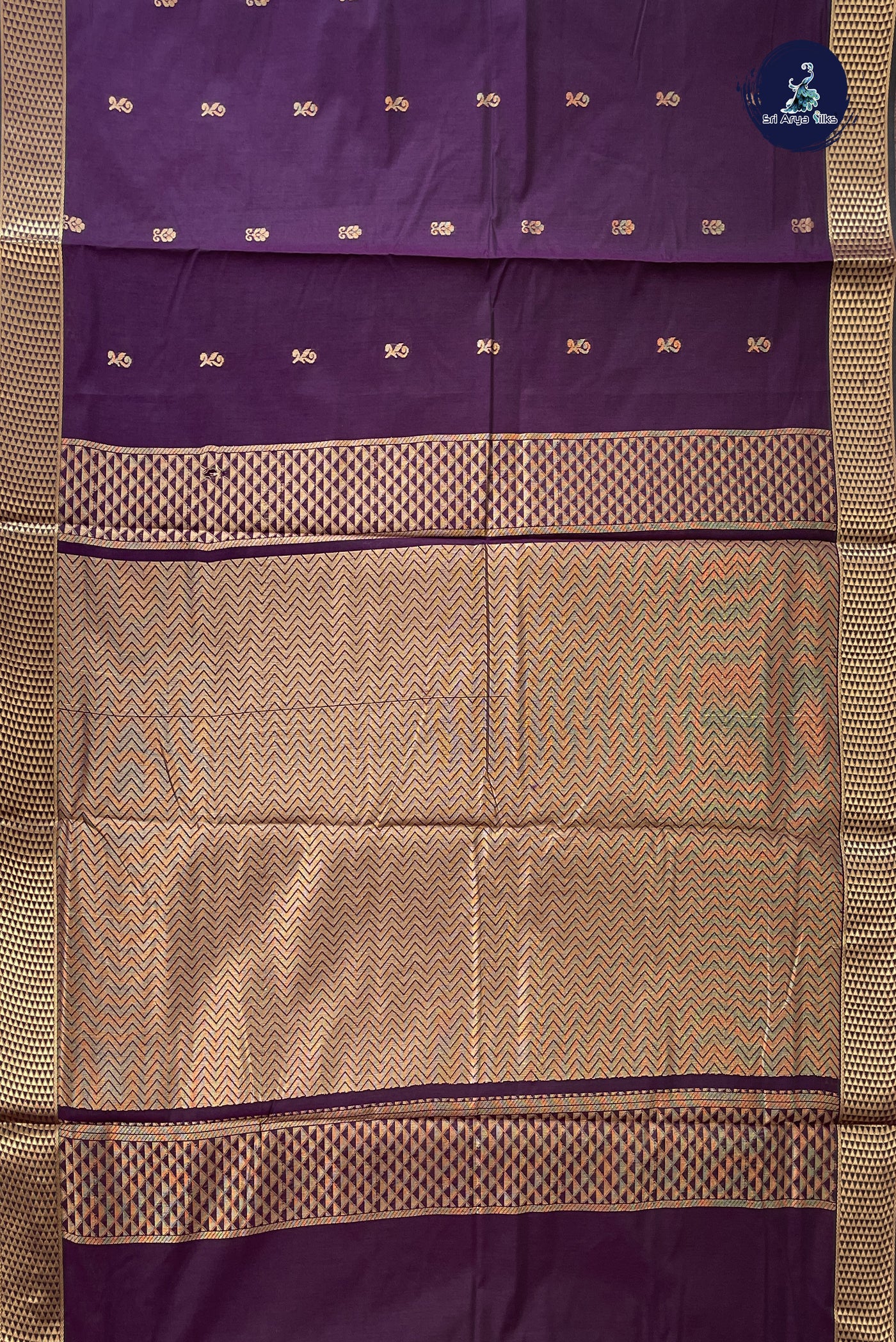 Dual Tone Wine Madisar Semi Silk Cotton Saree With Zari Buttas Pattern